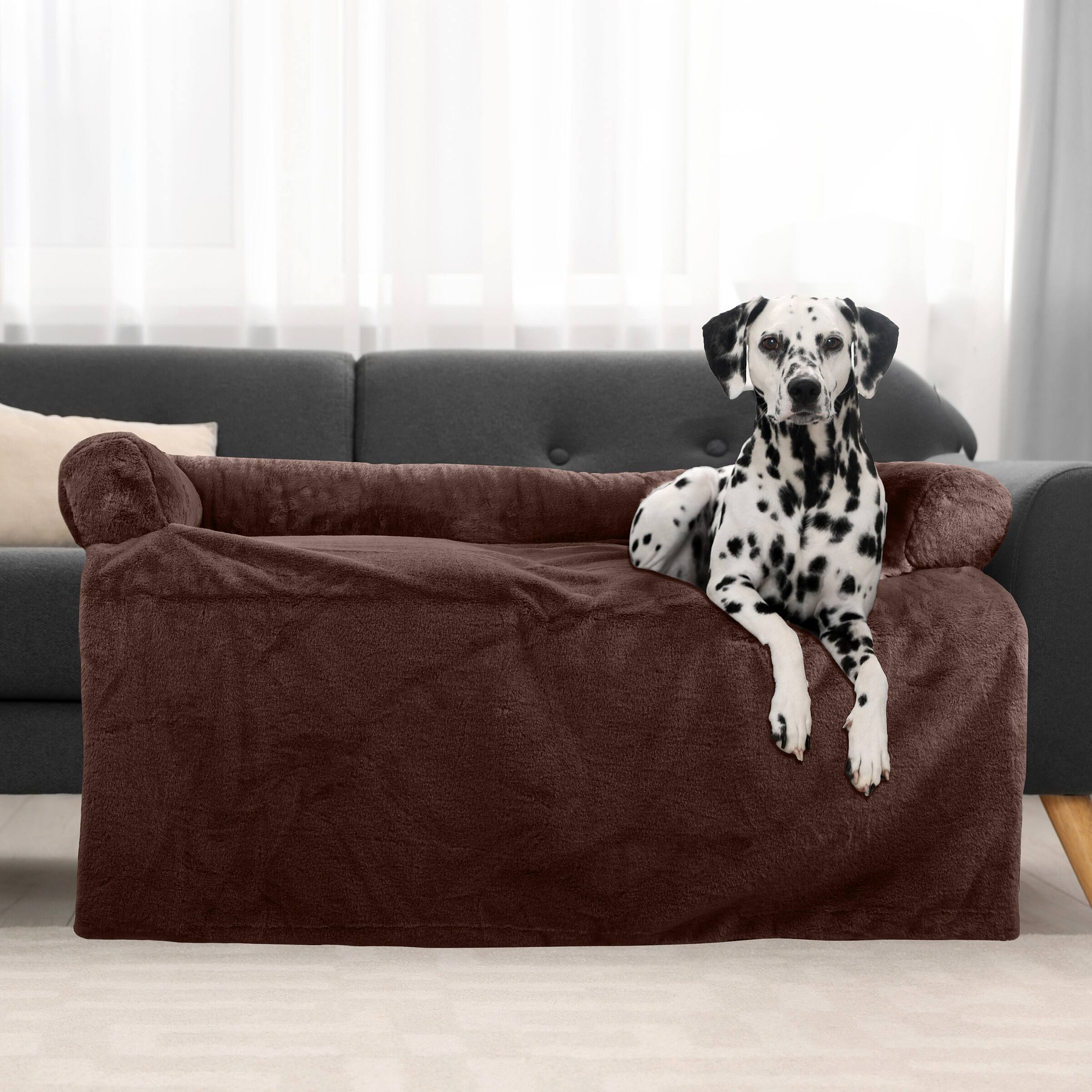 Alt View 1. PetMaker - 45in Plush Dog Bed for Couch - DarkBrown.