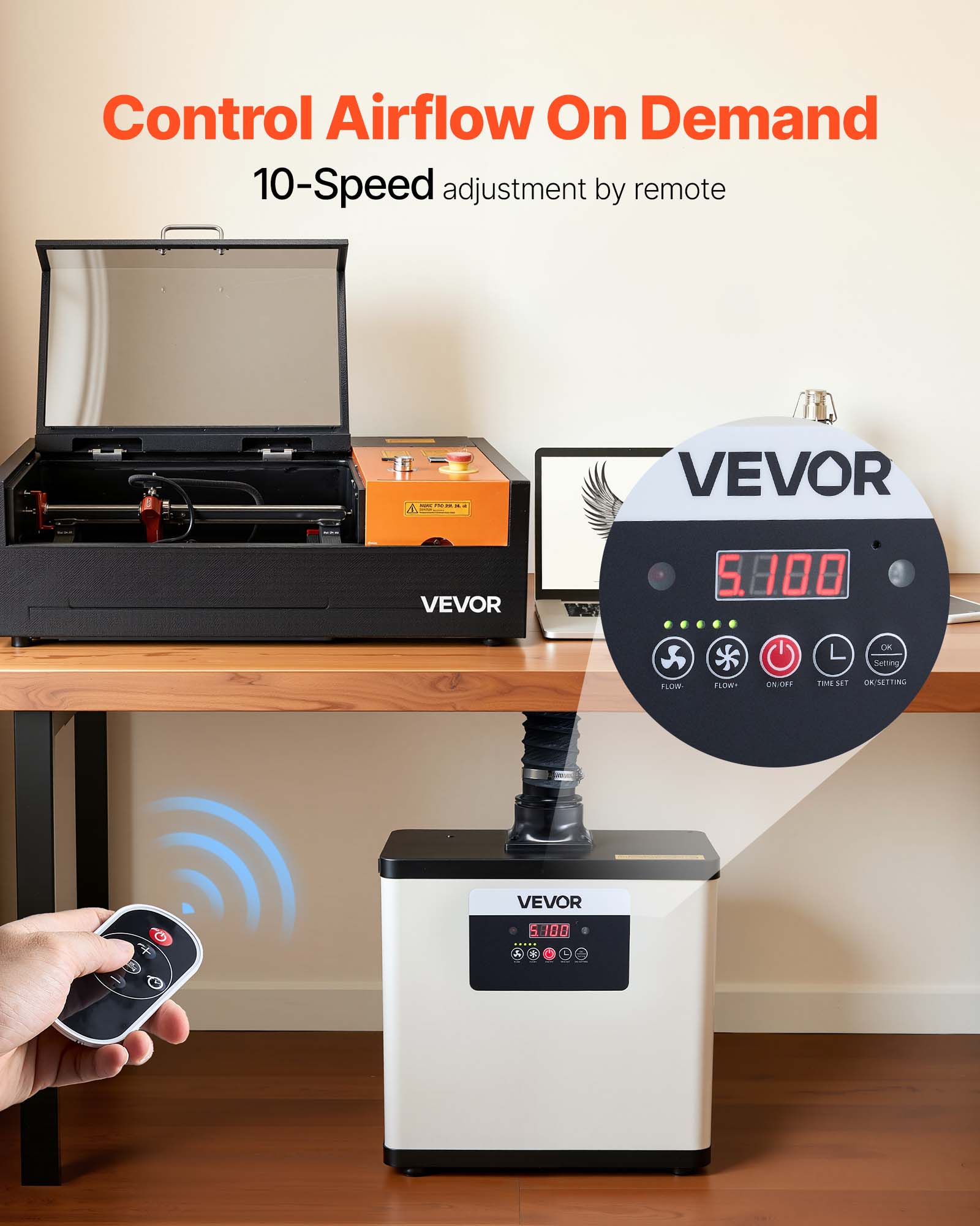 Control Airflow On Demand  
10-Speed adjustment by remote  

VEVOR 5.100