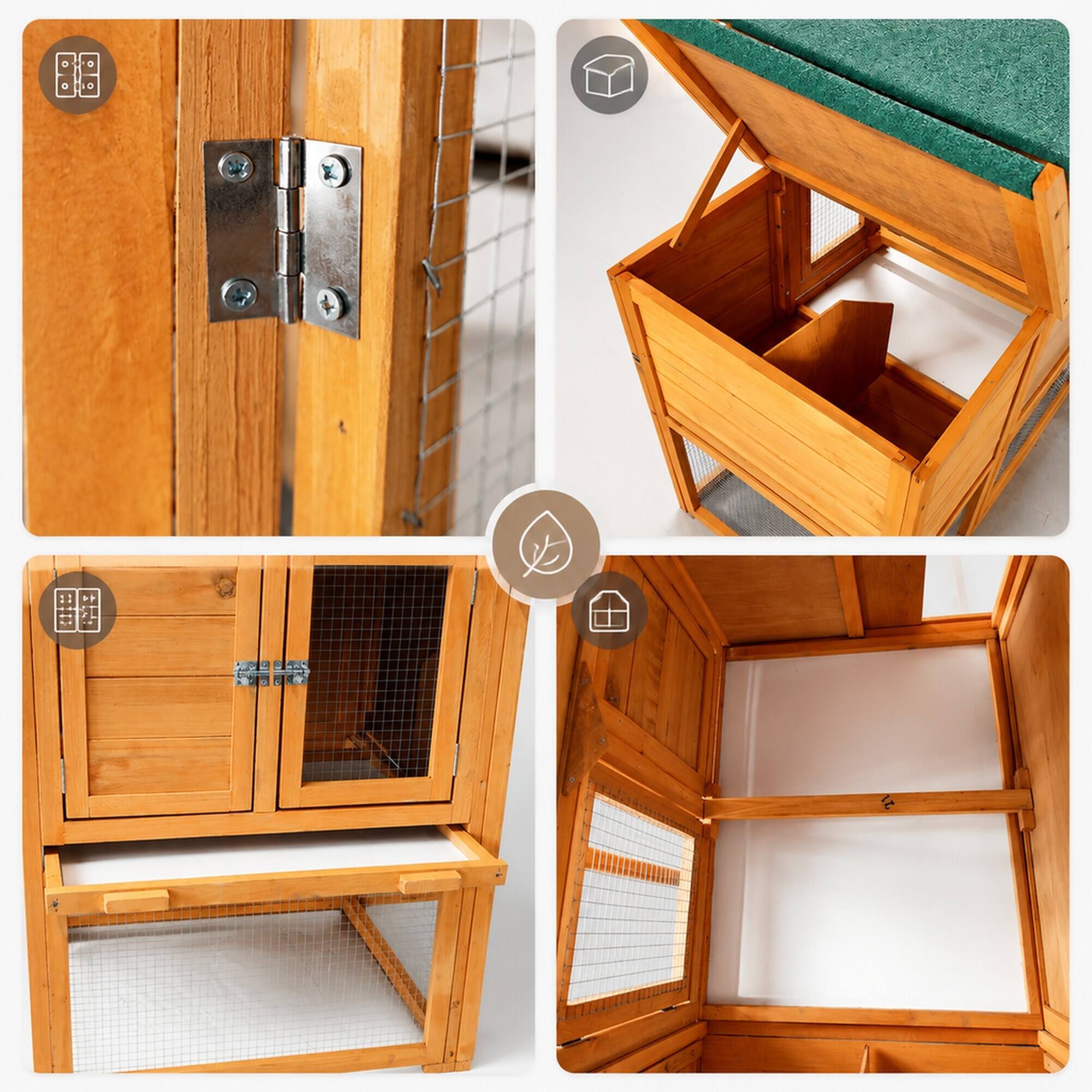 Alt View 4. RYHNUYNE - Large Wooden Chicken Coop with Run, Hen House for 2-6 Chickens, Nesting Box, Fir Wood.