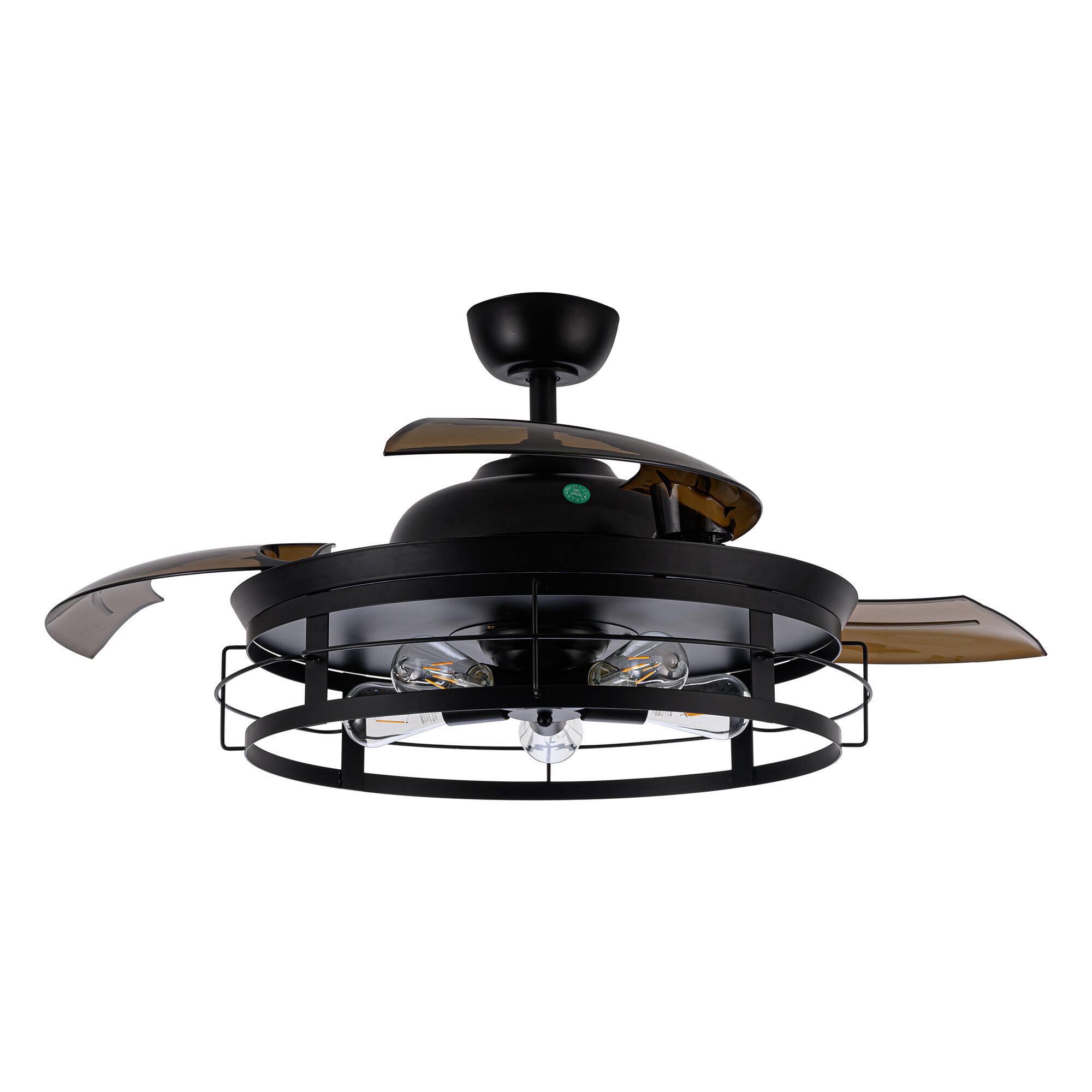 Alt View 9. Parrot Uncle - 52" Industrial Retractable 3-Blade Ceiling Fan Chandelier with Remote - Black.