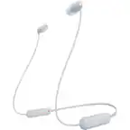 Front. Sony - Sony WI-C100 Wireless In-Ear Headphones, White - White.