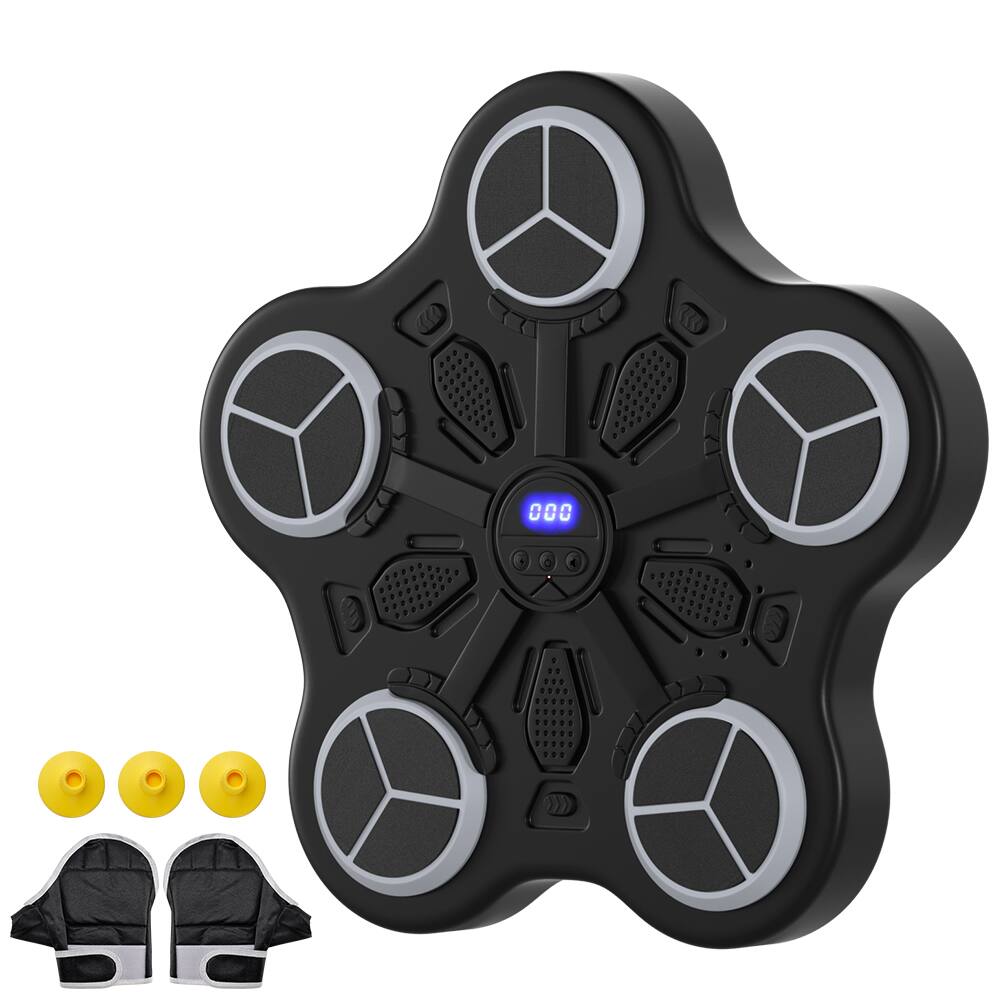 Angle. Topteng - Smart Bluetooth Music Boxing Machine for Kids - Wall-Mounted Punching Trainer with Scoring Function, Workout Gloves - Black.