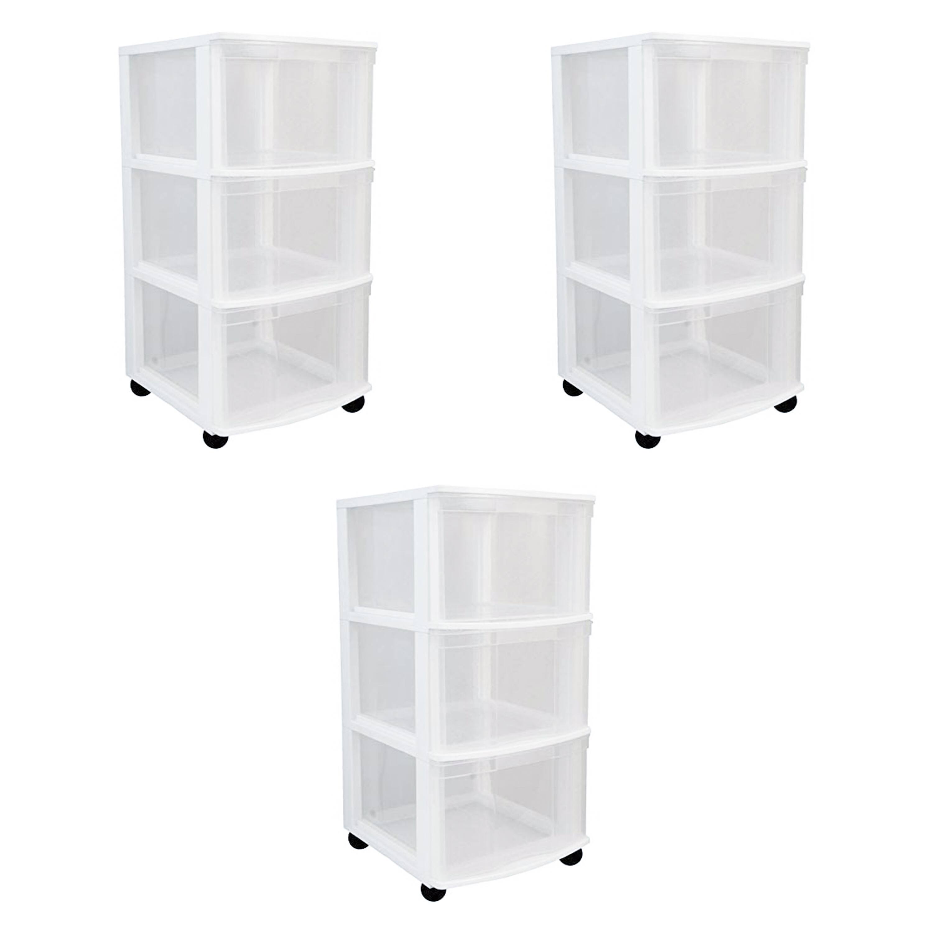 Front. Gracious Living - Gracious Living Classic 3 Drawer Organizer Plastic Storage Cart w/Wheels(3 Pack) - Clear.