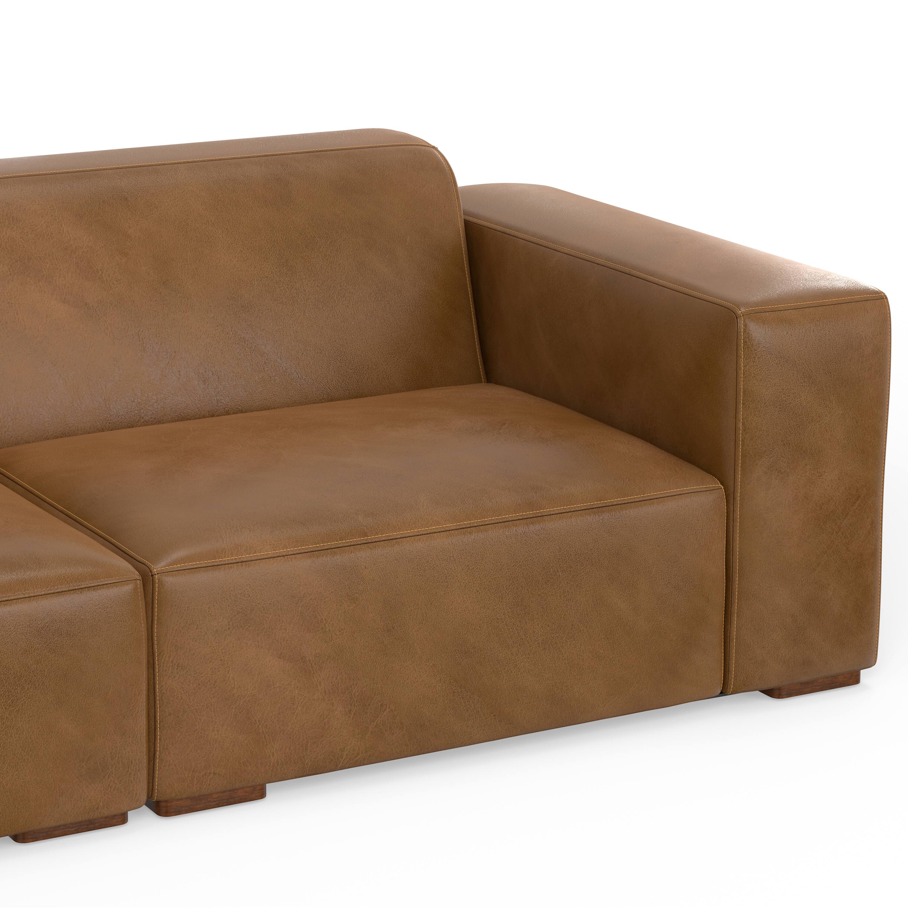 Alt View 4. Simpli Home - Rex Left Corner Sectional Modular Sofa with Ottoman in Genuine Leather - Caramel Brown.