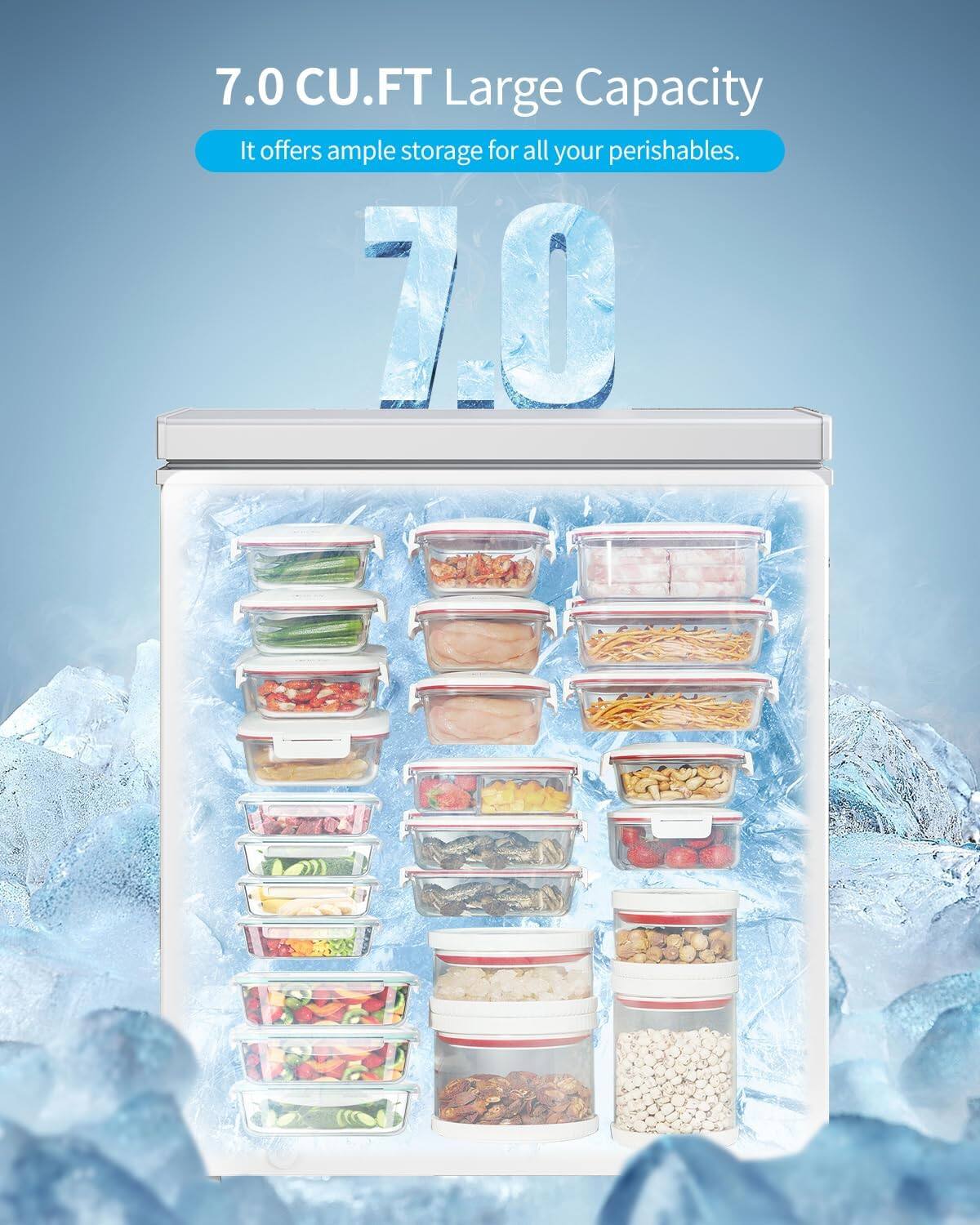 Alt View 3. Circus Cirle - 7.0 cu. ft. chest freezer with 7-level adjustable thermostat and removable storage basket (white) - WHITE.