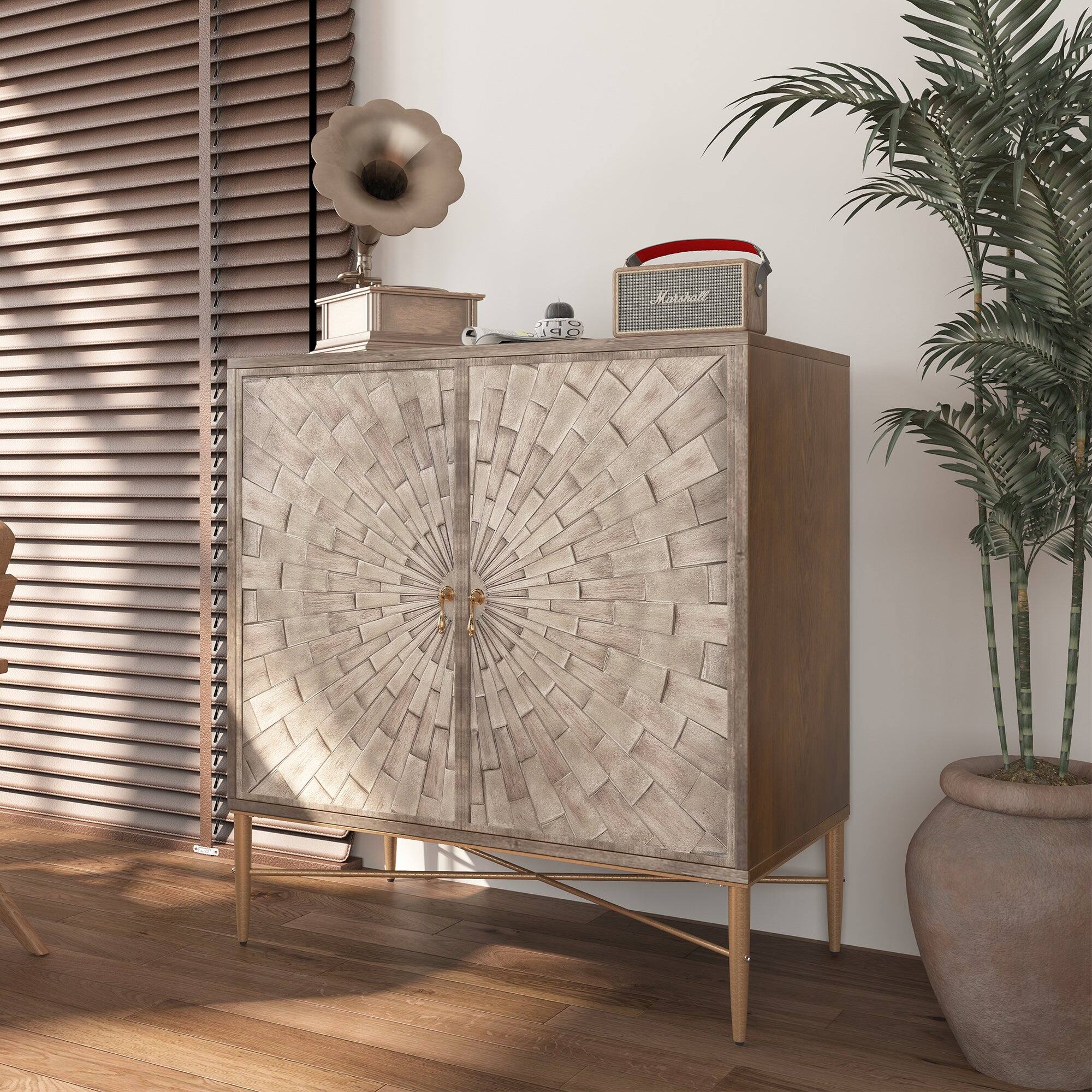 Alt View 3. Boyel Living - Vintage Wood Storage 2 Door Accent Cabinet - White.