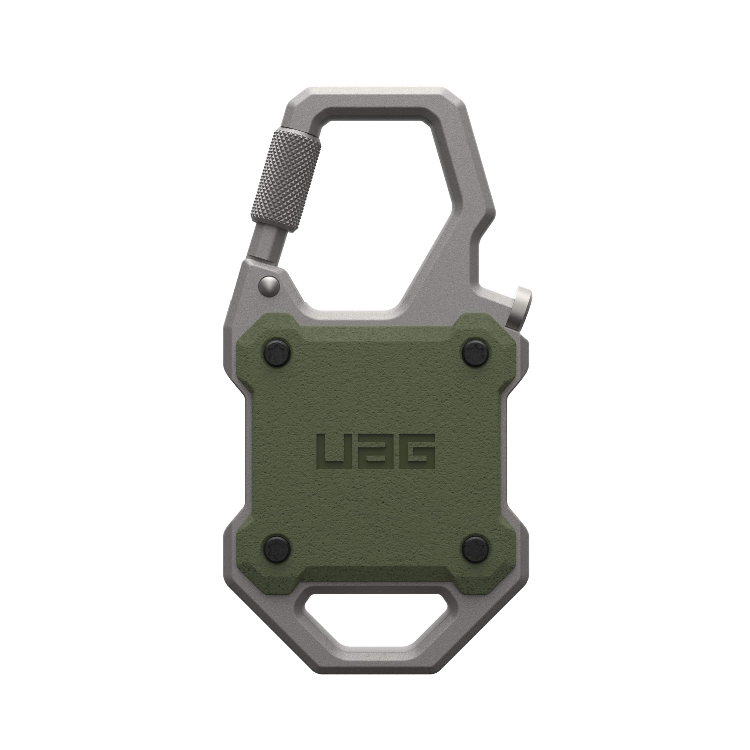 UAG - AirTag Case w Built-in Bottle Opener & Carabiner for Keys, Luggage & Bags - Olive Drab/Silver