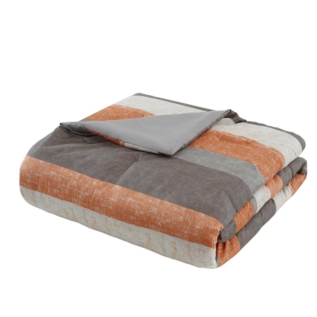 Alt View 4. Gracie Mills - Gracie Mills Ware Striped Comforter Set with Bed Sheets - Coral/Grey.