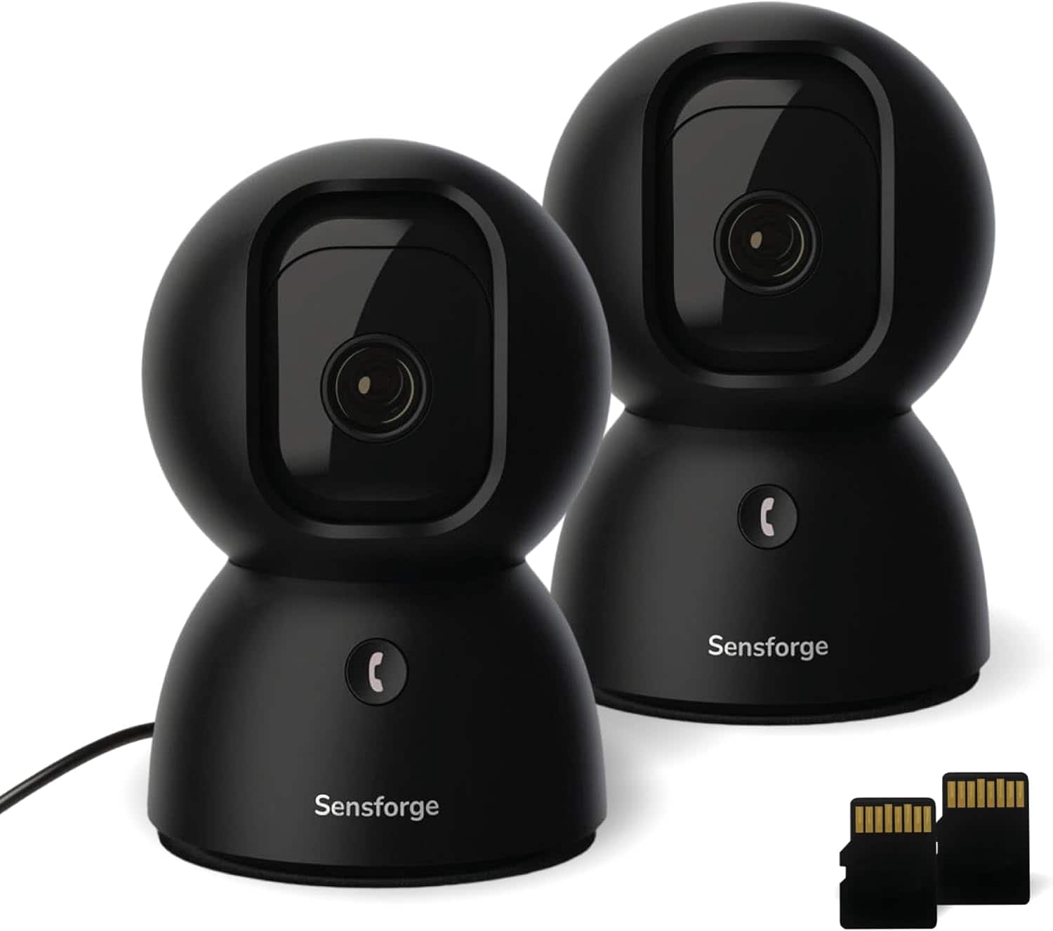 Sensforge - 2.5K Pan-Tilt Security Camera, AI Detection, 360° Coverage, Two-Way Audio, Dual-Band Wi-Fi, 64GB, 2-Pack - Black