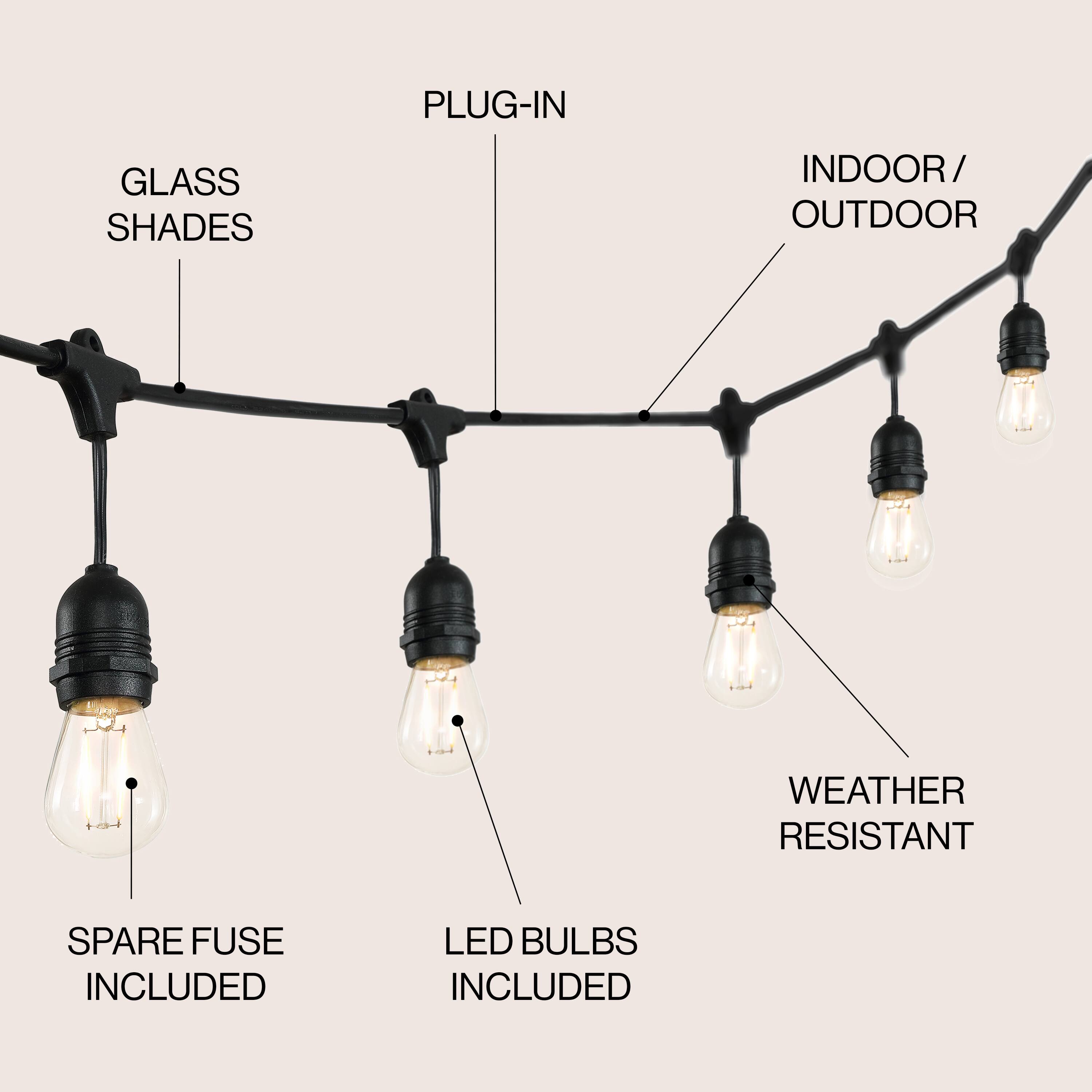 PLUG-IN GLASS SHADES INDOOR/OUTDOOR WEATHER RESISTANT SPARE FUSE INCLUDED LED BULBS INCLUDED