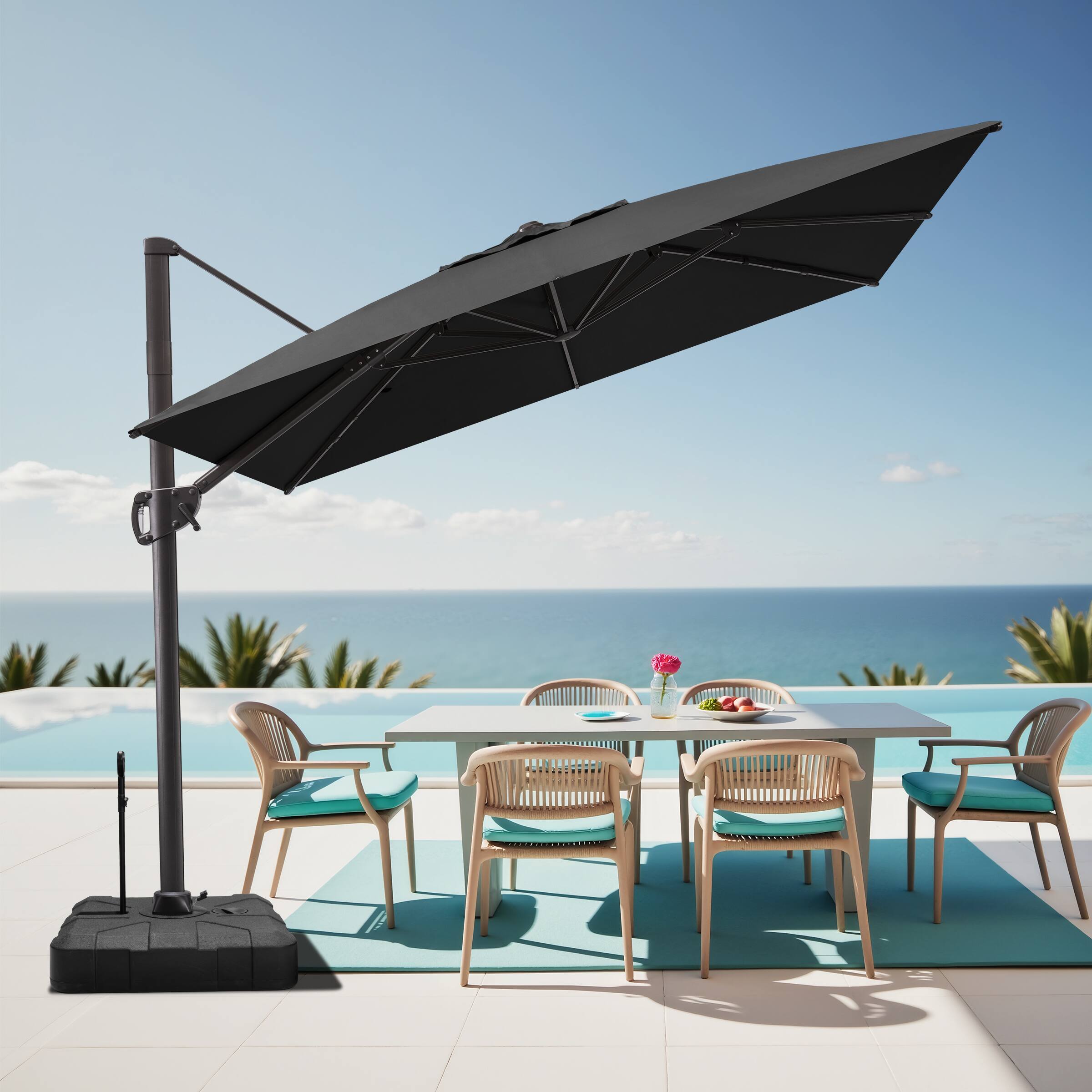 Back. Crestlive Products - Crestlive Products 9x11ft Aluminum Crank Cantilever Patio Umbrella with Base - Black.