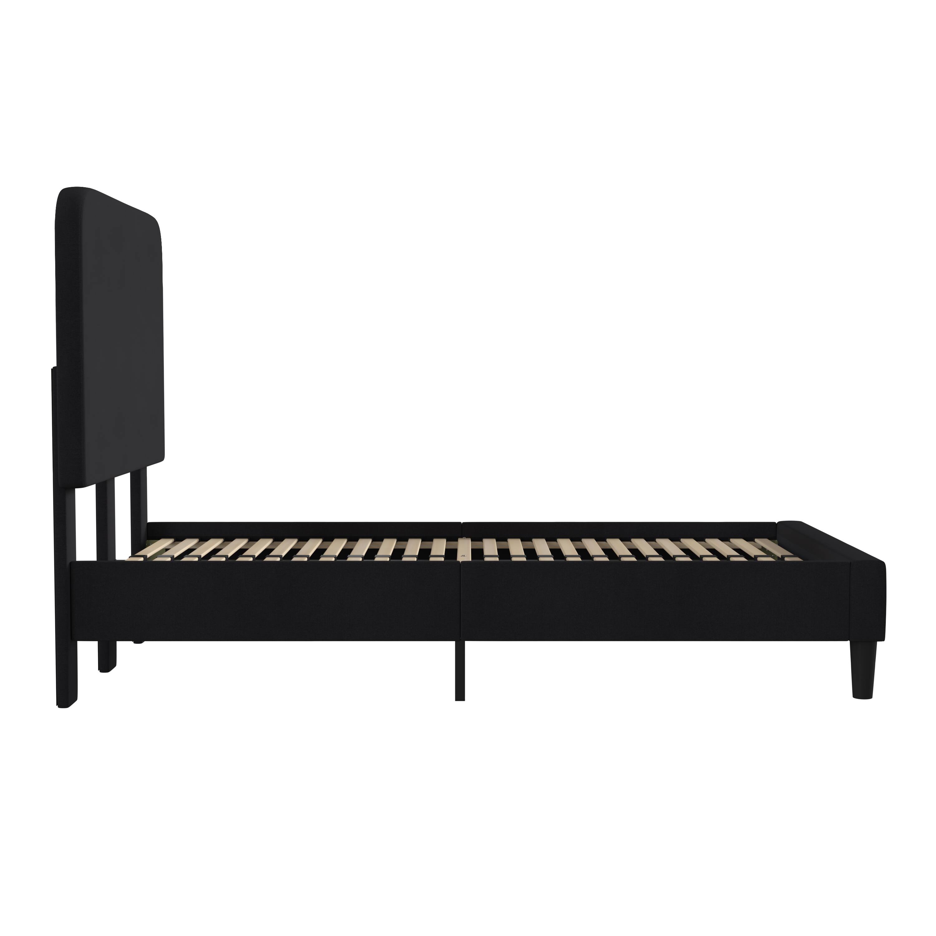 Alt View 6. Emma + Oliver - Pasithea Upholstered Platform Bed with Curved, Slim Panel Headboard and Wooden Support Slats - Charcoal.