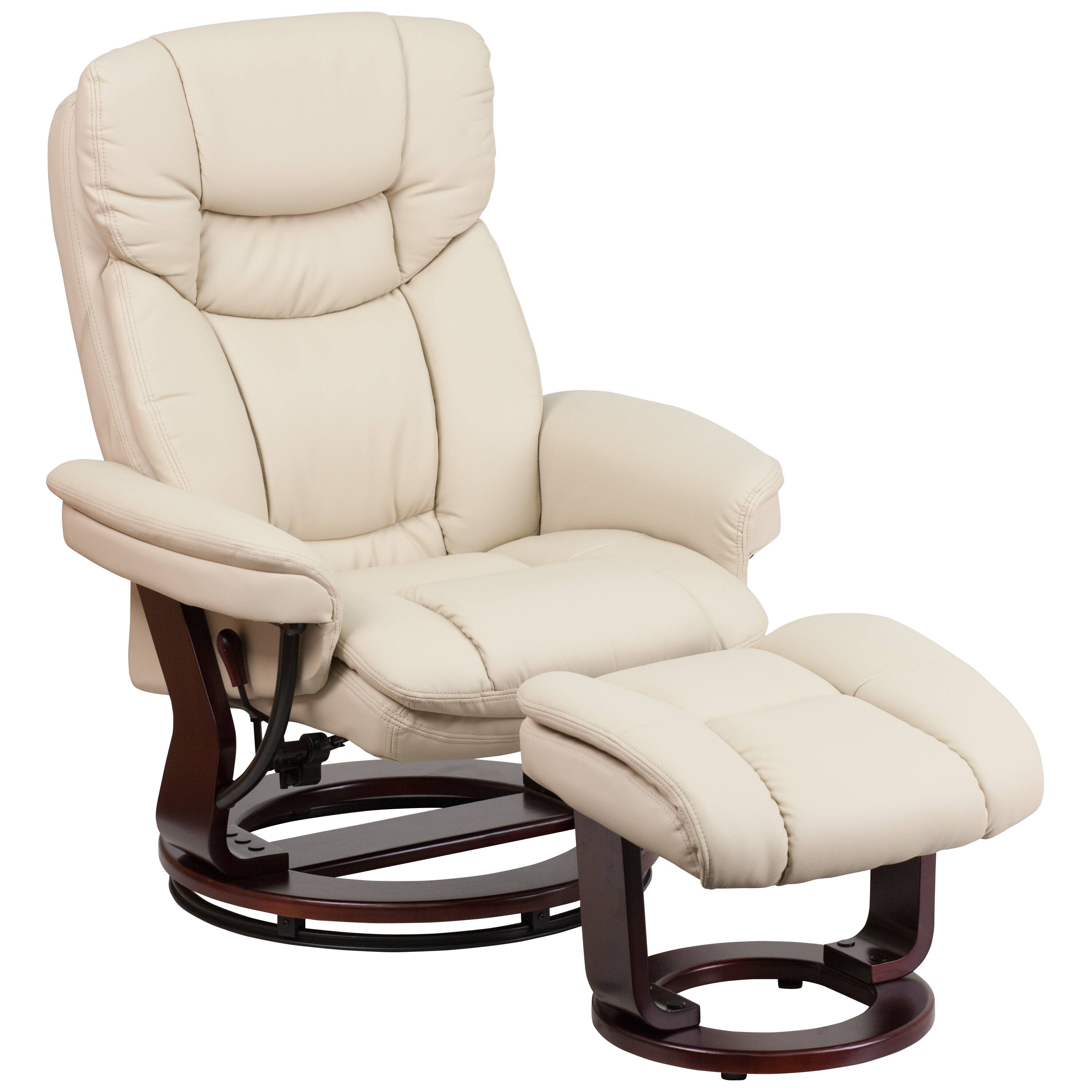 Front. Emma + Oliver - Multi-Position Recliner & Curved Ottoman with Swivel Wood Base - Beige.