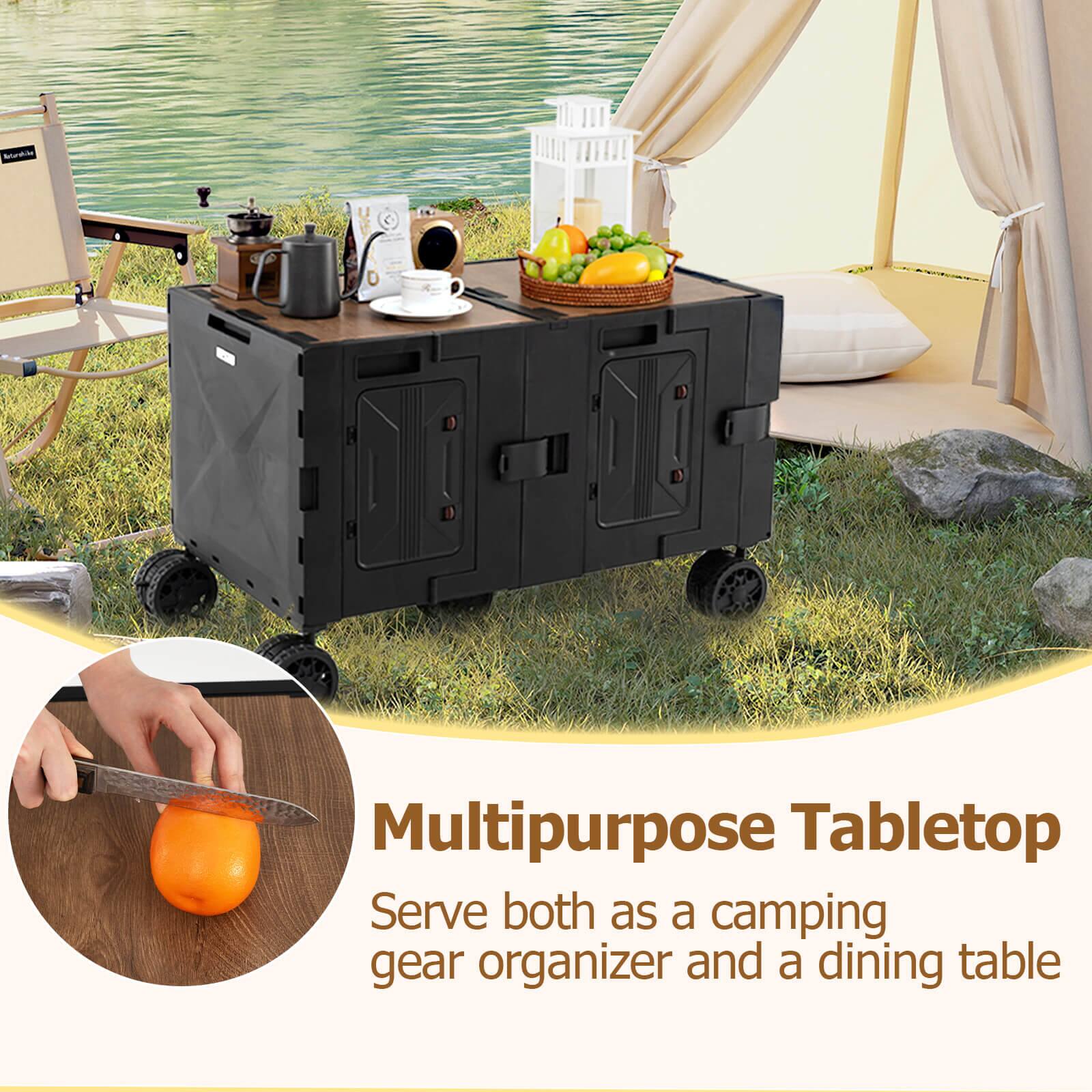 Multipurpose Tabletop  
Serve both as a camping gear organizer and a dining table