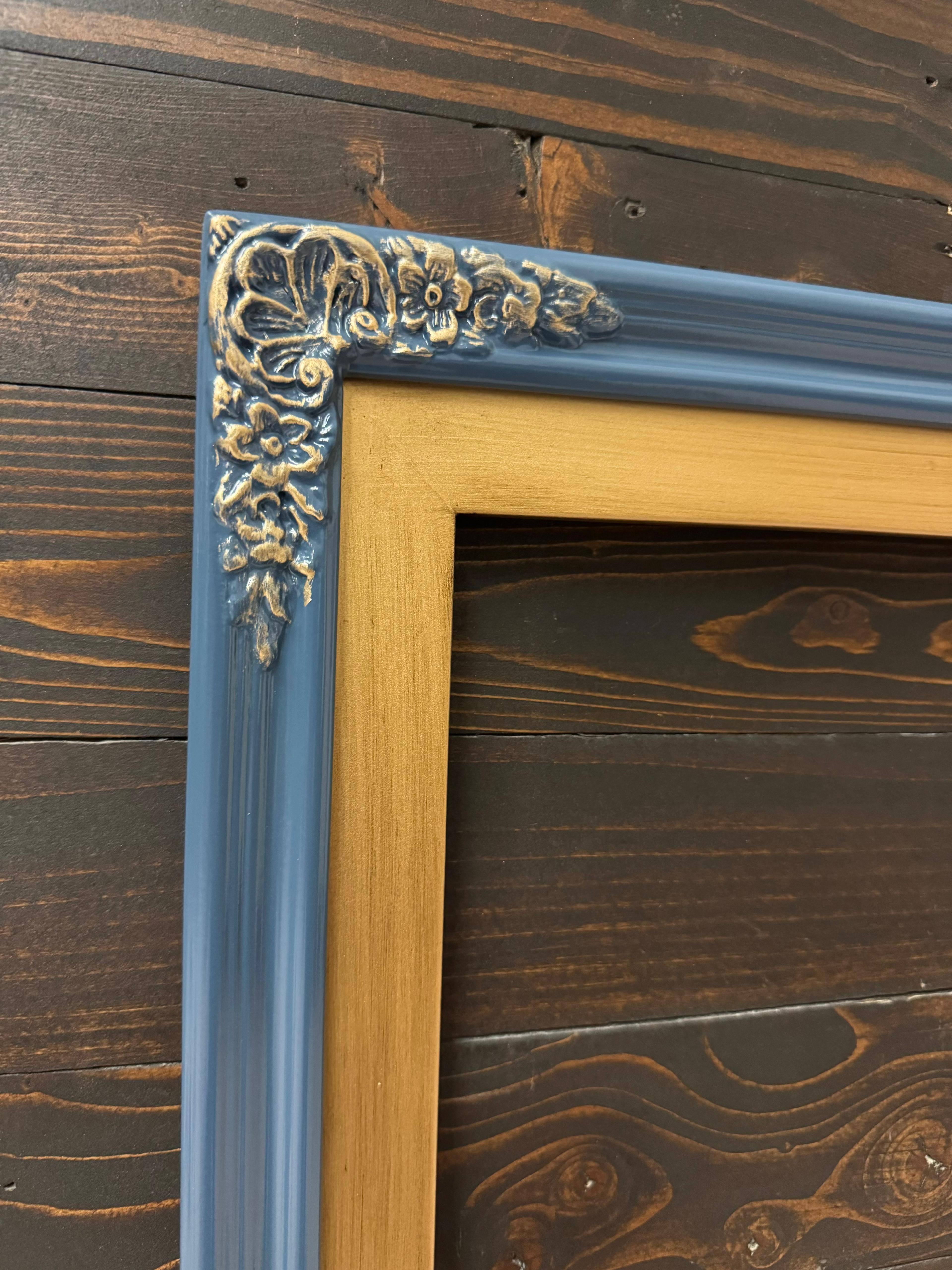 Alt View 1. LAREDO FRAME FACTORY - 65 inch Handmade Ornate Tv Frame For TCL A300W NXTVISION Tv - HONKY TONK BLUE WITH GOLD ACCENTS.