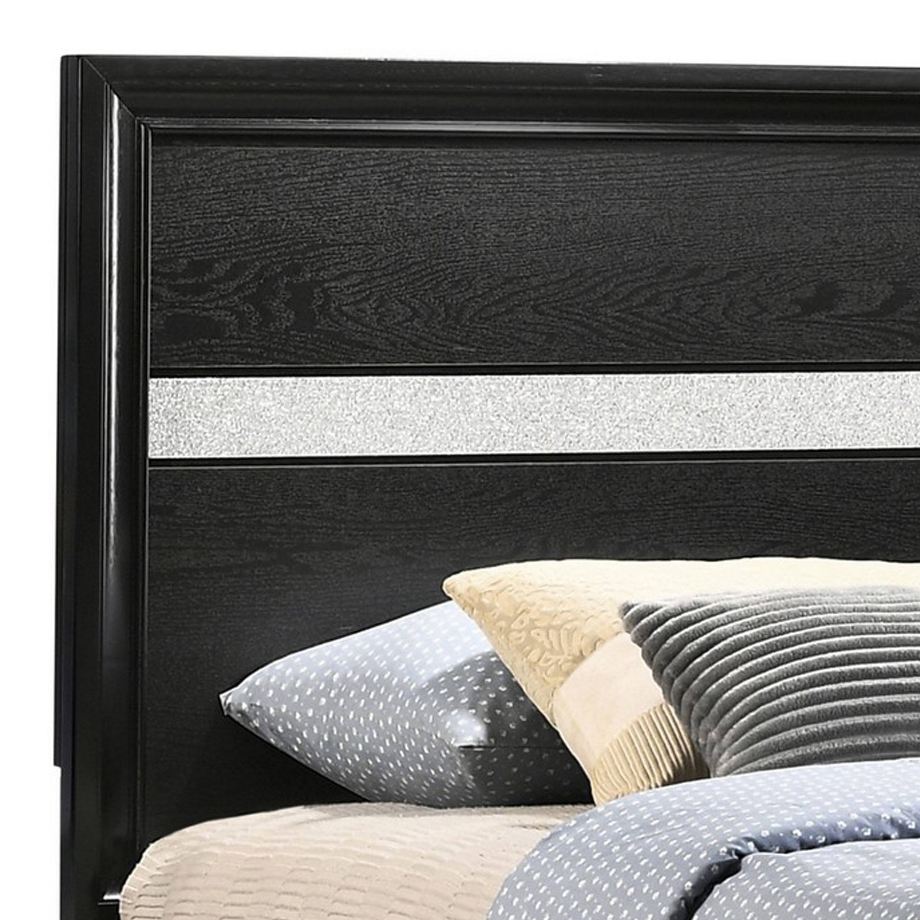 Alt View 2. Manhattan Lane - Vino Twin Size Panel Bed with 2 Storage Drawers, Acrylic Glitter - Black, Silver.