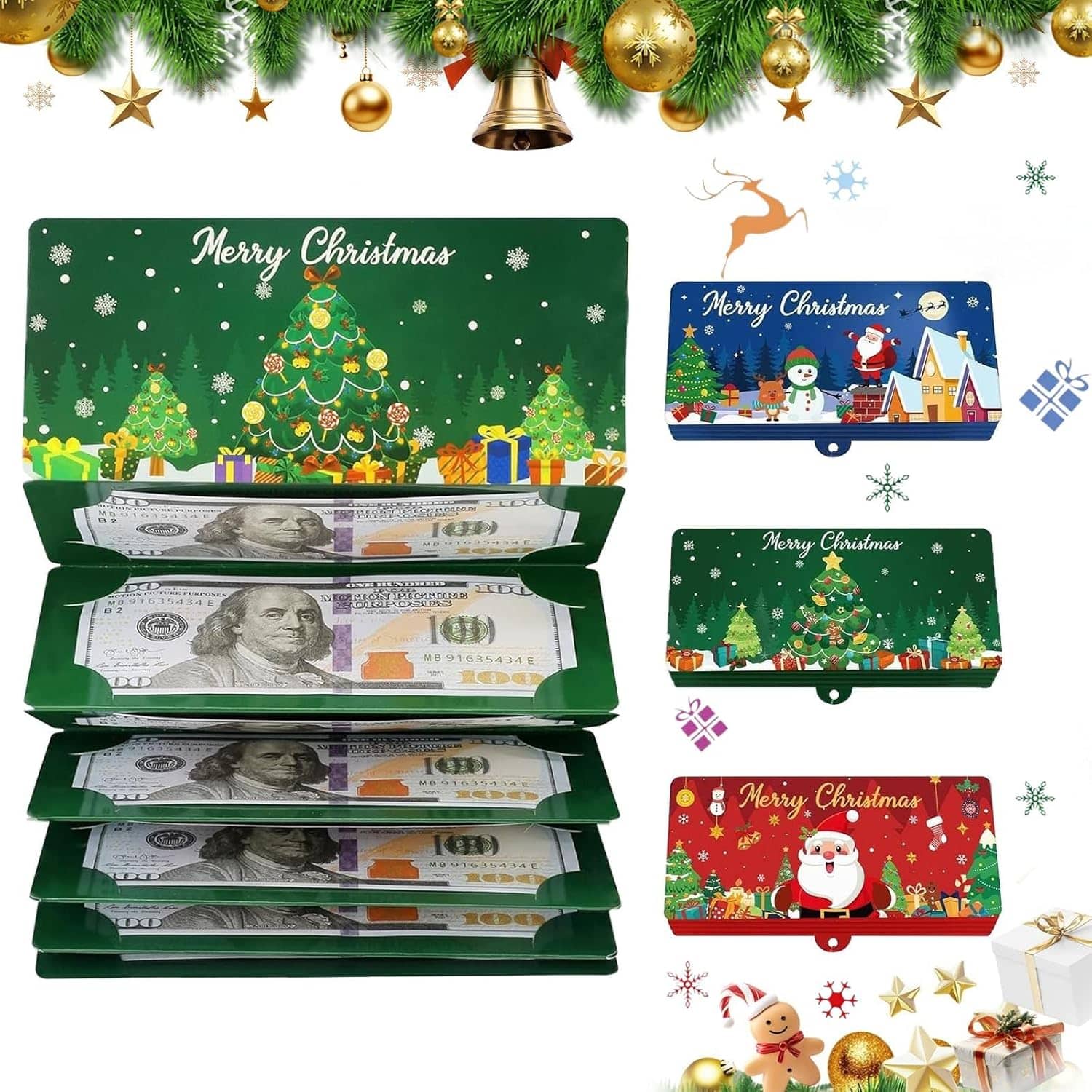 Auledio - 3PCS Christmas Gift Card Holder with 10 Compartments, Surprise Christmas Red Envelope, Suitable for Cash ,Red、Green、Blue - Red|Green|Blue