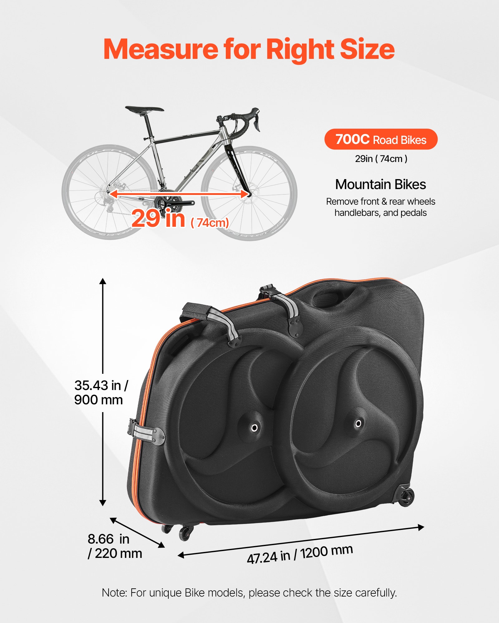 VEVOR Bike Travel Case, Bicycle Travel Bag with EVA Hard Shell