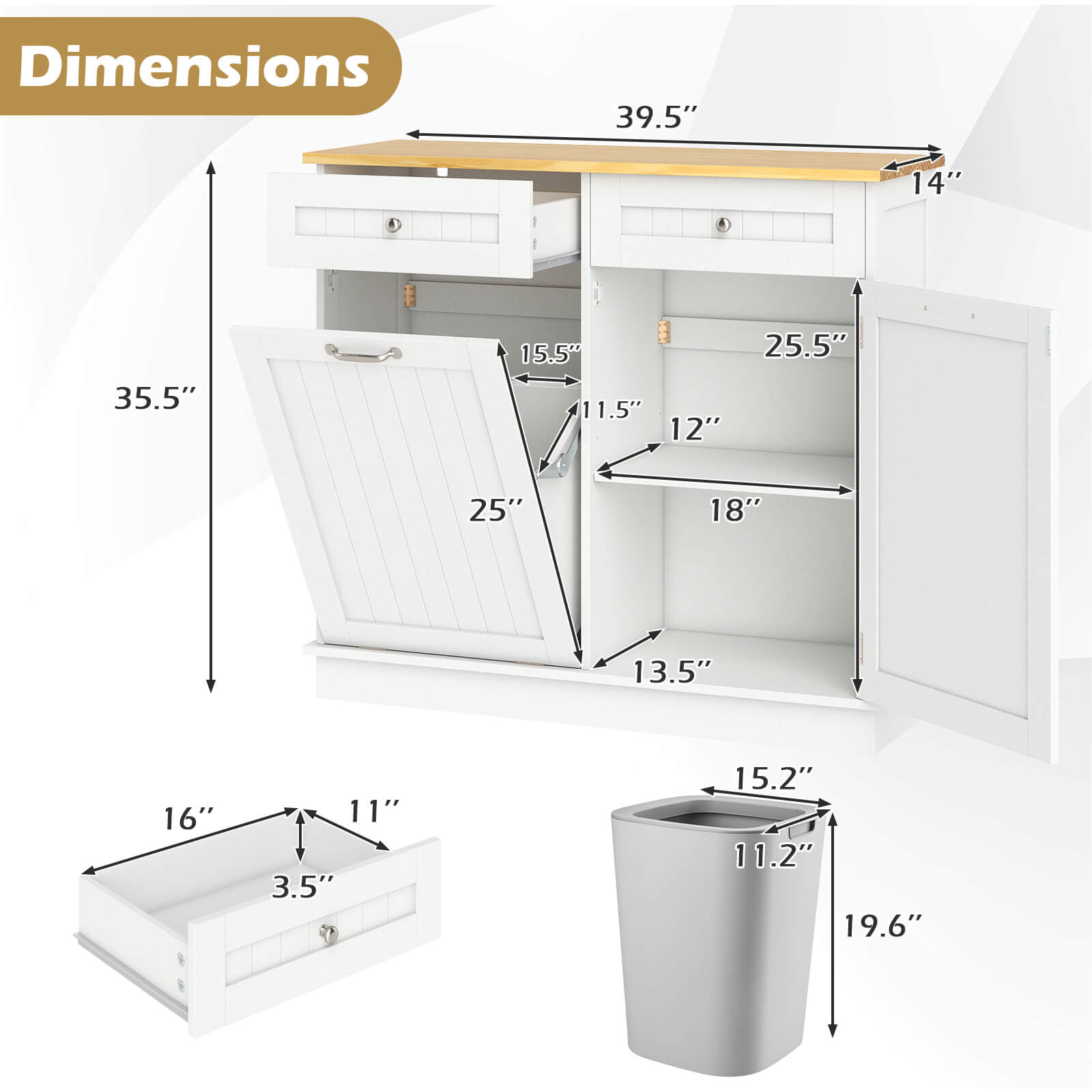 Dimensions: 39.5" x 14" x 35.5" x 15.5" x 11.5" x 12" x 25.5" x 25" x 18" x 13.5" x 16" x 11" x 3.5" x 15.2" x 11.2" x 19.6"