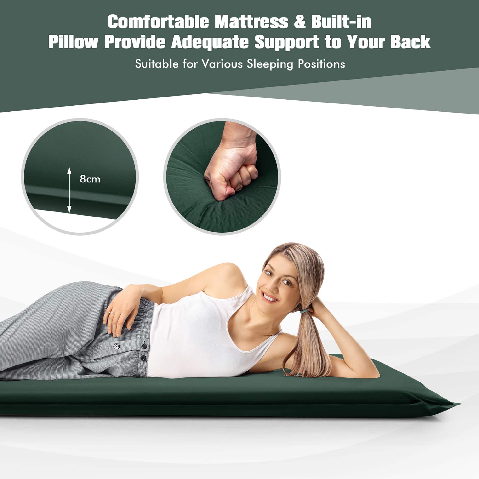 Comfortable Mattress & Built-in Pillow Provide Adequate Support to Your Back Suitable for Various Sleeping Positions 8cm.