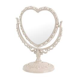 Pacoar Cade - Heart Shaped Mirror Cute Vanity Princess For Desk Double sided Rotatable Table With Stand Downtown Girl Room - Beige
