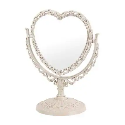 Front. Pacoar Cade - Beige Heart Shaped Mirror Cute Vanity Princess For Desk Double sided Rotatable Table With Stand Downtown Girl Room... - Beige.