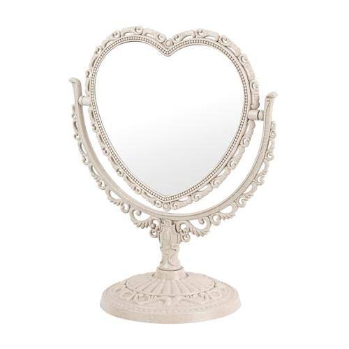 Front. Pacoar Cade - Beige Heart Shaped Mirror Cute Vanity Princess For Desk Double sided Rotatable Table With Stand Downtown Girl Room... - Beige.