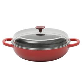 Crockpot - Crock Pot 5 Quart Enameled Cast Iron Multi Use Everday Pan With Borosilicate Lid - Red