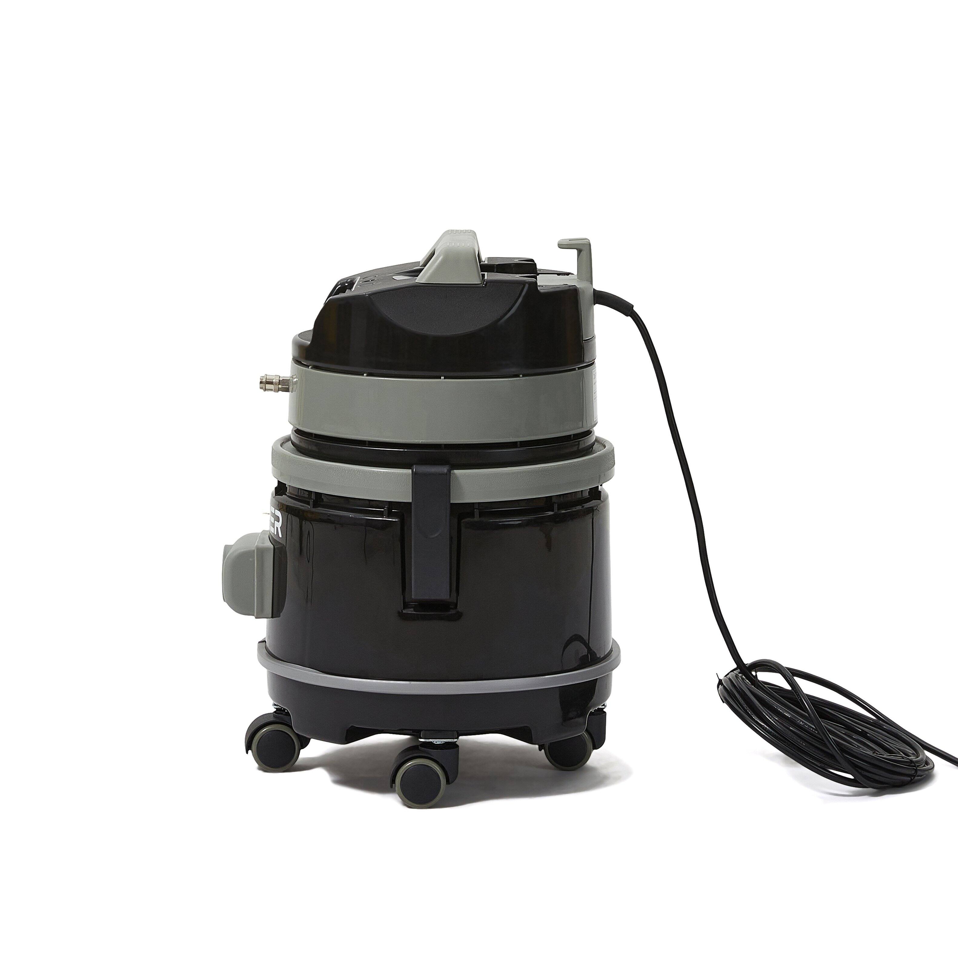 Left. Dapper Supply - Commercial Wet/Dry Vacuum Cleaner with Cold Water Extraction, 1 Gal. Solution & 3 Gal. Recovery Tank - Black.