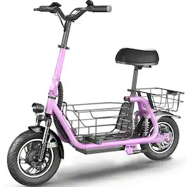 MIHOVER - 500W Electric Scooter with Seat for Adults, 19 MPH, 12-Inch Tires, Dual Shock Absorbers, 36V 10.4Ah, 265lb. Capacity - Pink