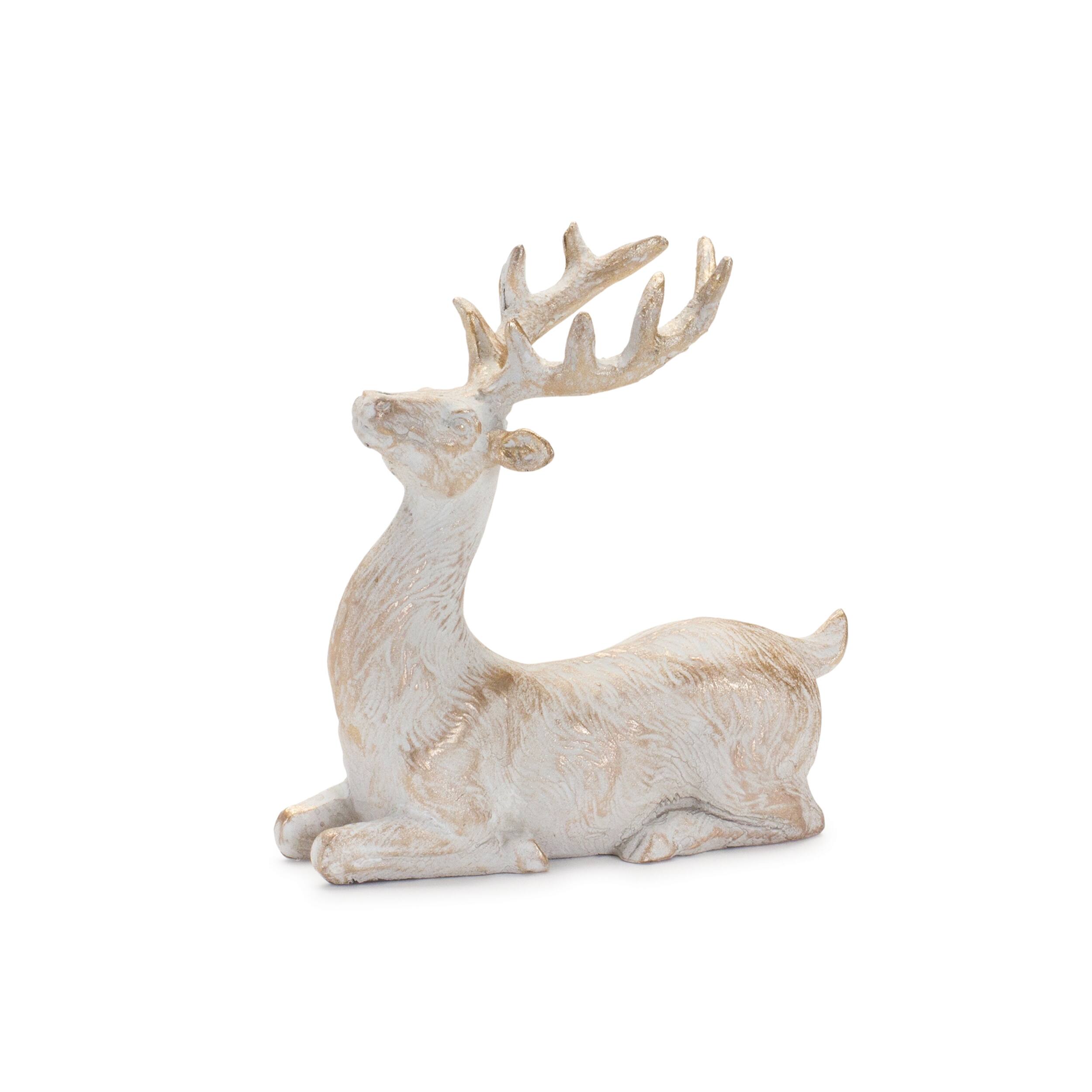 Back. BreeBe - Brushed Gold Holiday Deer Figurine (Set of 6) - White, Gold.