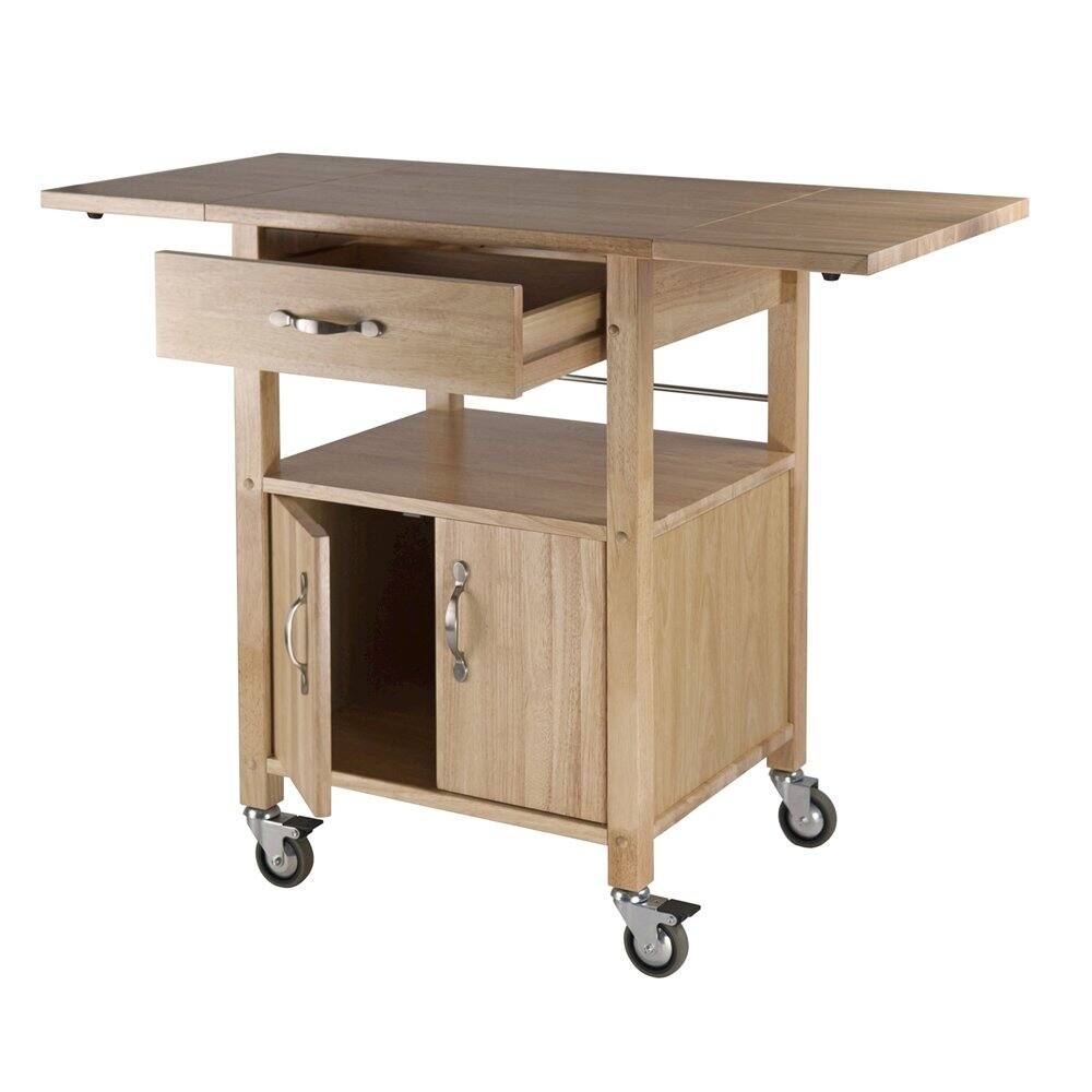 Angle. FurniFact - Beech Kitchen Island on Wheels – Rolling Kitchen Island Cart for Small Kitchens - Natural.
