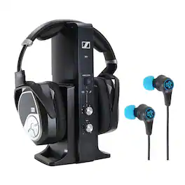 Sennheiser - RS 195 Digital Wireless Headphone System for TV Listening and Earbuds - Black