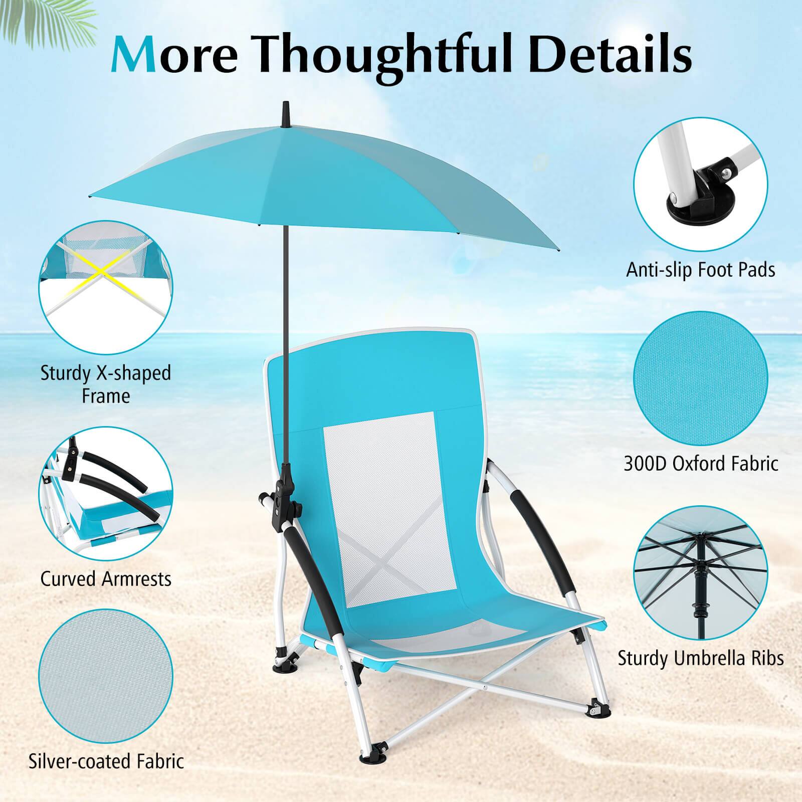 More Thoughtful Details

- Sturdy X-shaped Frame
- Curved Armrests
- Silver-coated Fabric
- Anti-slip Foot Pads
- 300D Oxford Fabric
- Sturdy Umbrella Ribs