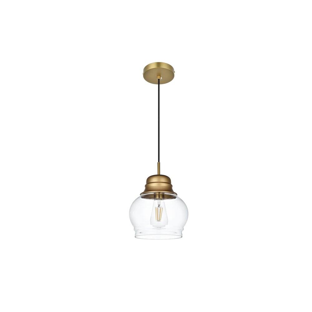 Angle. Living District - Kenna 8 Inch Pendant Clear Shade in Satin Gold - Satin Gold And Clear.