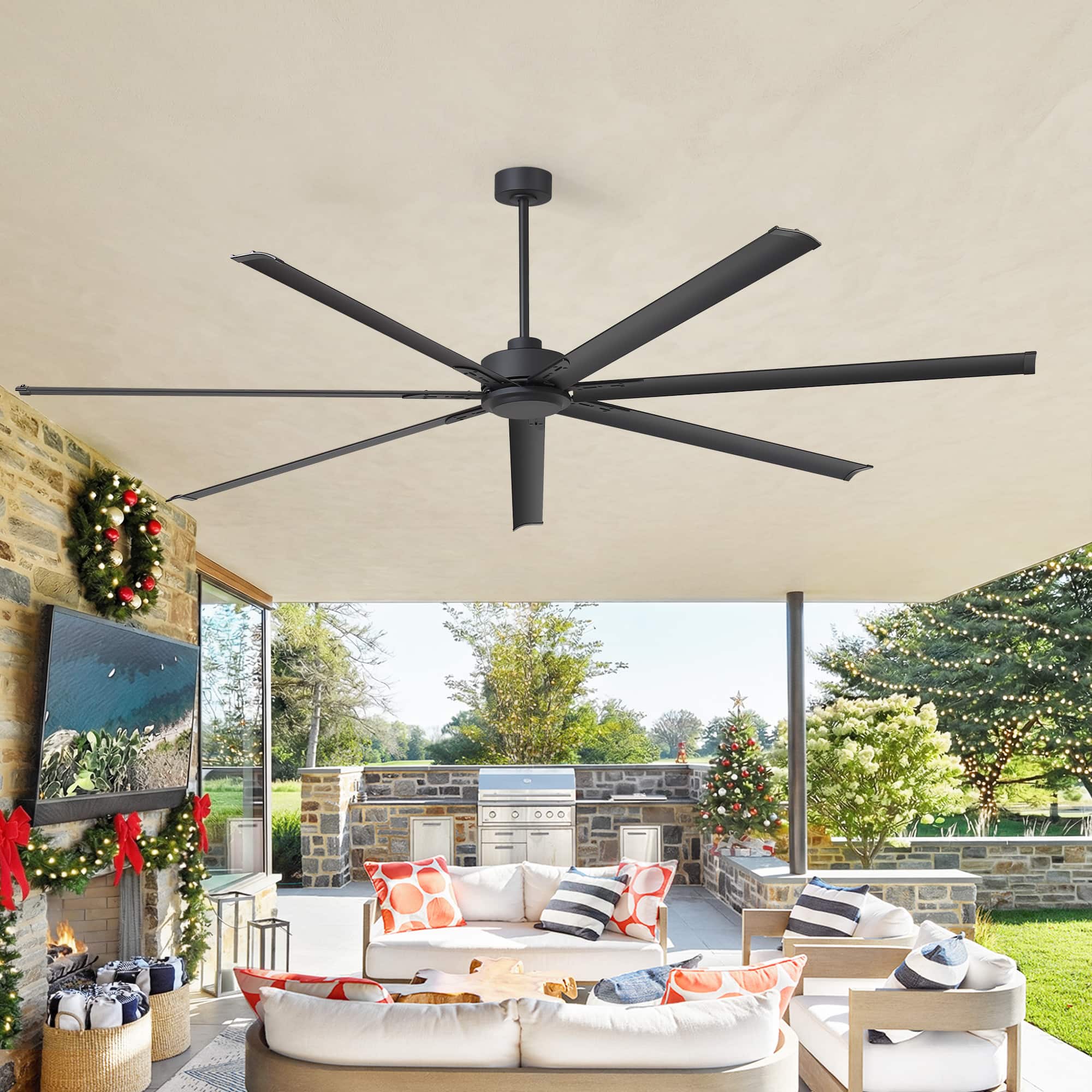 Breezary - 96-Inch Extra Large Ceiling Fan Without Light, DC Motor, 7 Aluminum Blades, 6-Speed Remote with Timer - 96-inch Black