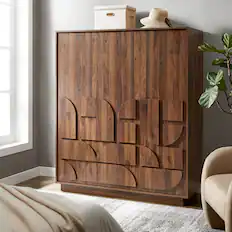 Front. Modway - Bulwark 3-Door Wardrobe Closet by Modway - Walnut.