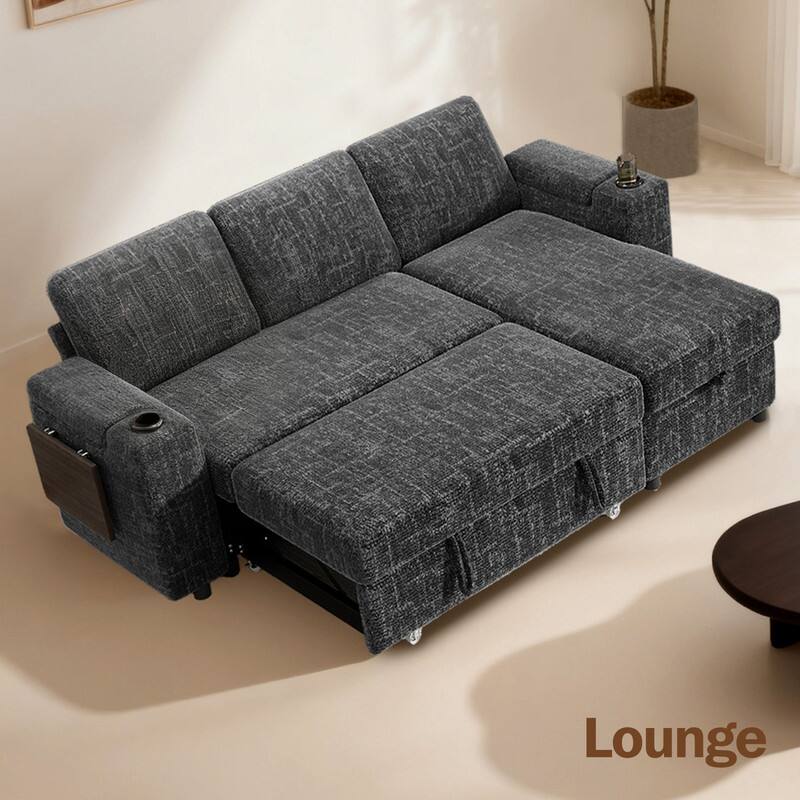 Alt View 4. Dyonery - Dyonery 85 "Modular sofa, with pull-out bed, 3-seat sofa, adjustable backrest, with storage, tool-free assembly - Grey.
