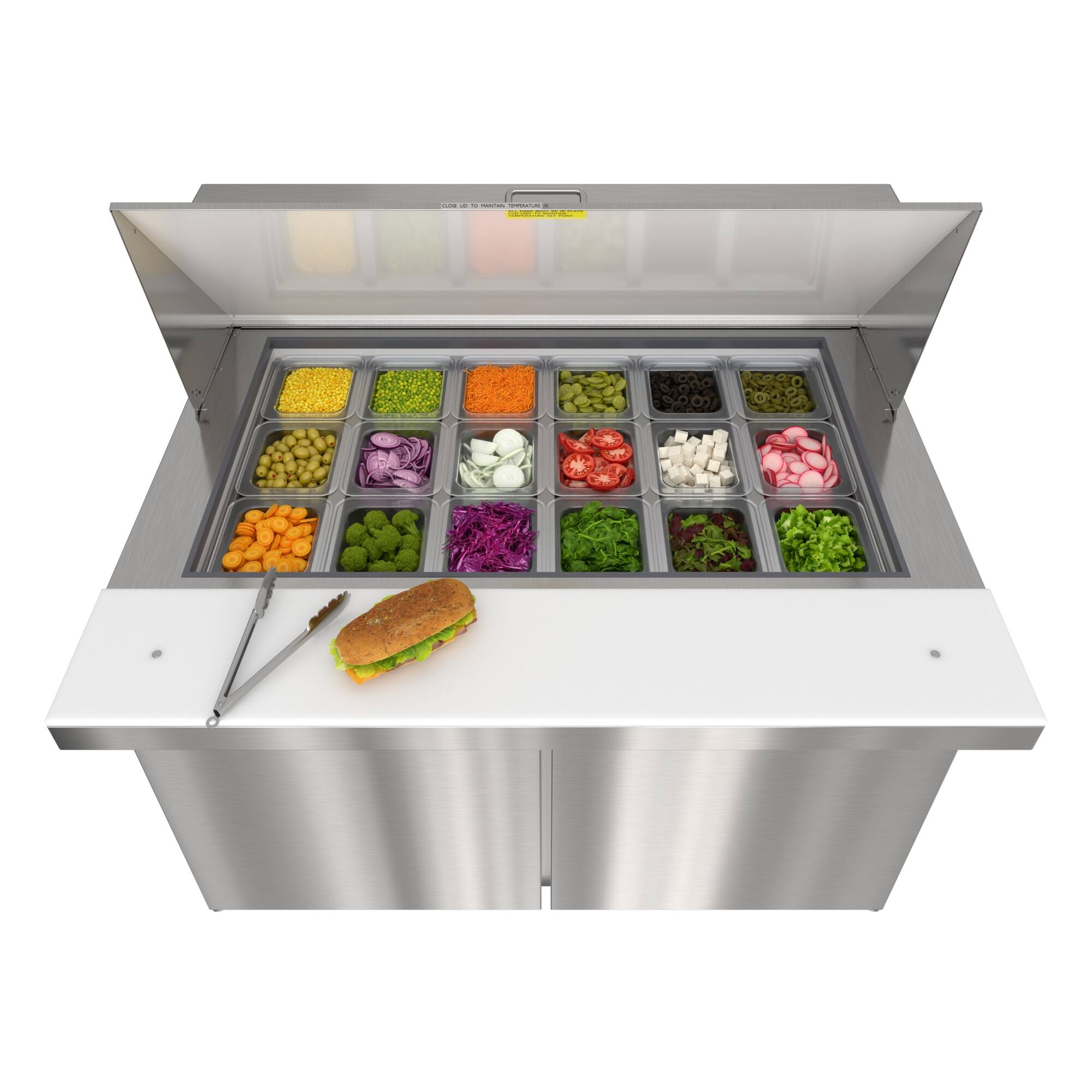 Back. Koolmore - 46 in. Commercial 2-Door Refrigerated Mega Salad and Sandwich Prep Table, 18 Pan Capacity and 14 Cu. Ft. of Storage - Stainless steel.