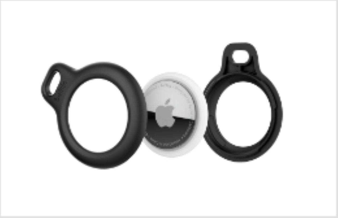 Left. Belkin - Secure holder with Key Ring, Scratch Resistant, Protective AirTag Keychain for Apple AirTag - 4-Pack - Black.