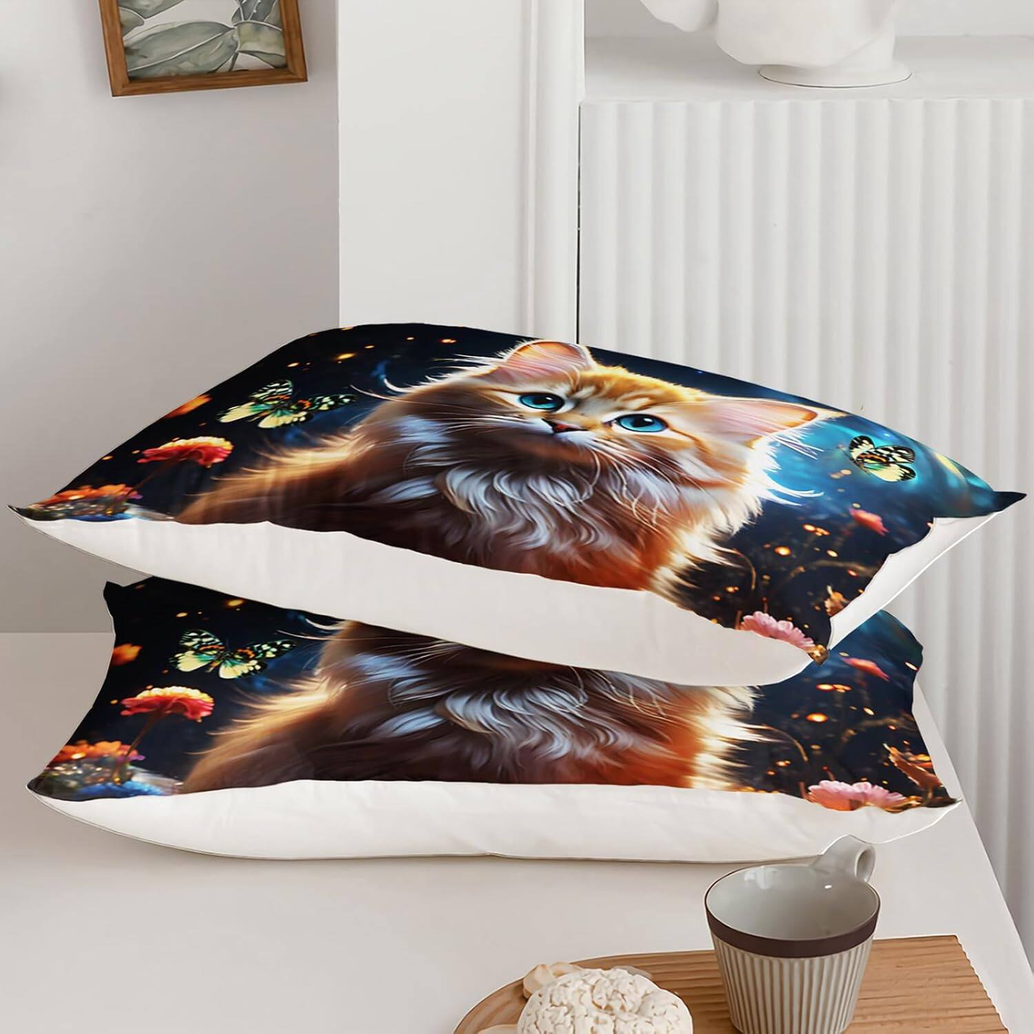 Alt View 4. Wikistore - WIKISTORE Kawaii Cat Comforter Set Queen Size 3D Animals Flowers Bedding for Girls Kids Teens - As Picture.