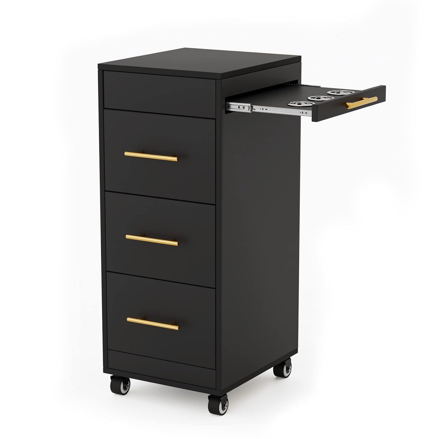 Winado - Mobile Salon Trolley Cart with Locking Wheels , 3 Large Drawers, 3 Hot Tool Holders for Salon, Beauty, Styling, Barber - Black