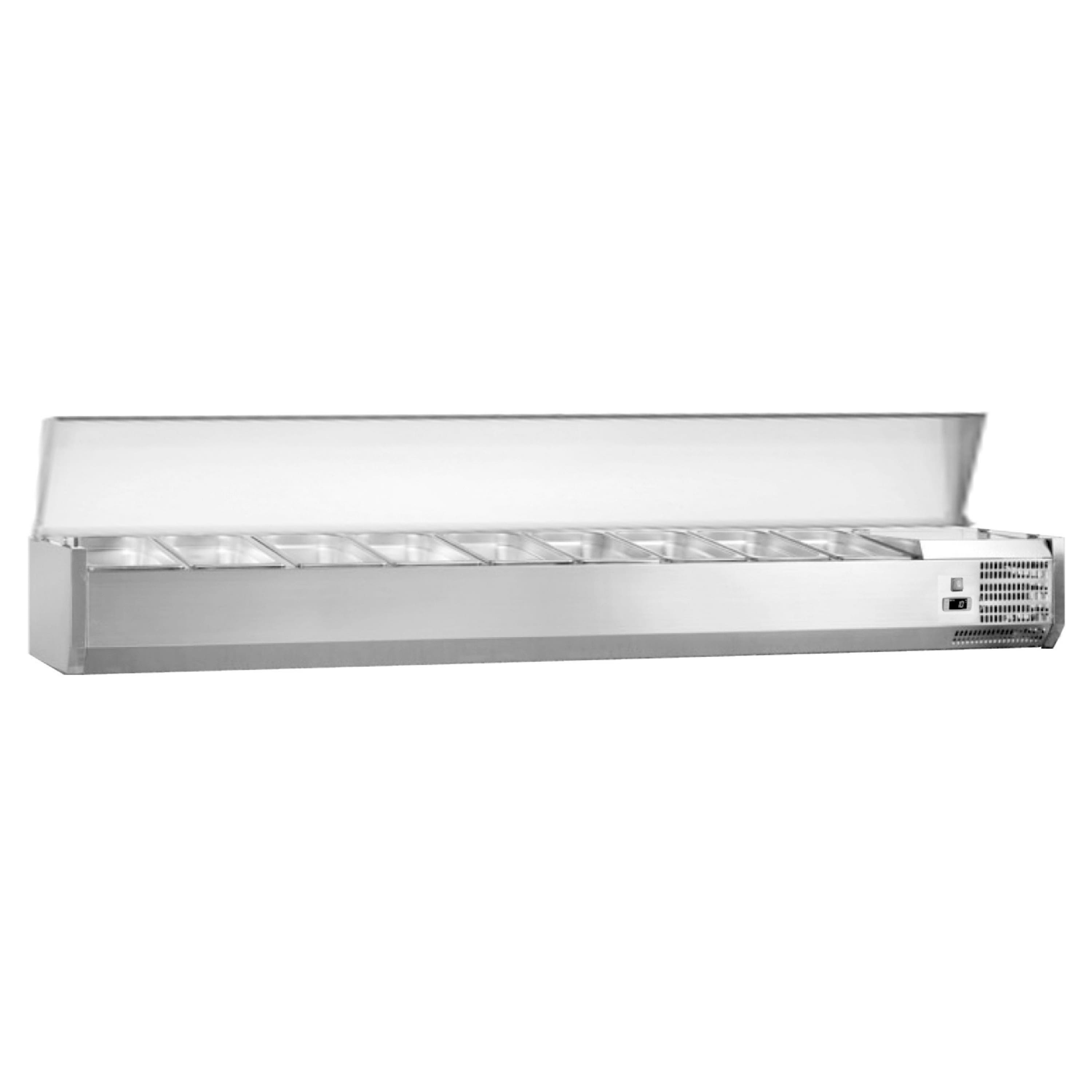 Equator - Vitlife Commercial Refrigerator Condiment Prep Station, Lid, 9 Pan (GN1/3×9), 33–41°F, 78.7" - Stainless Steel