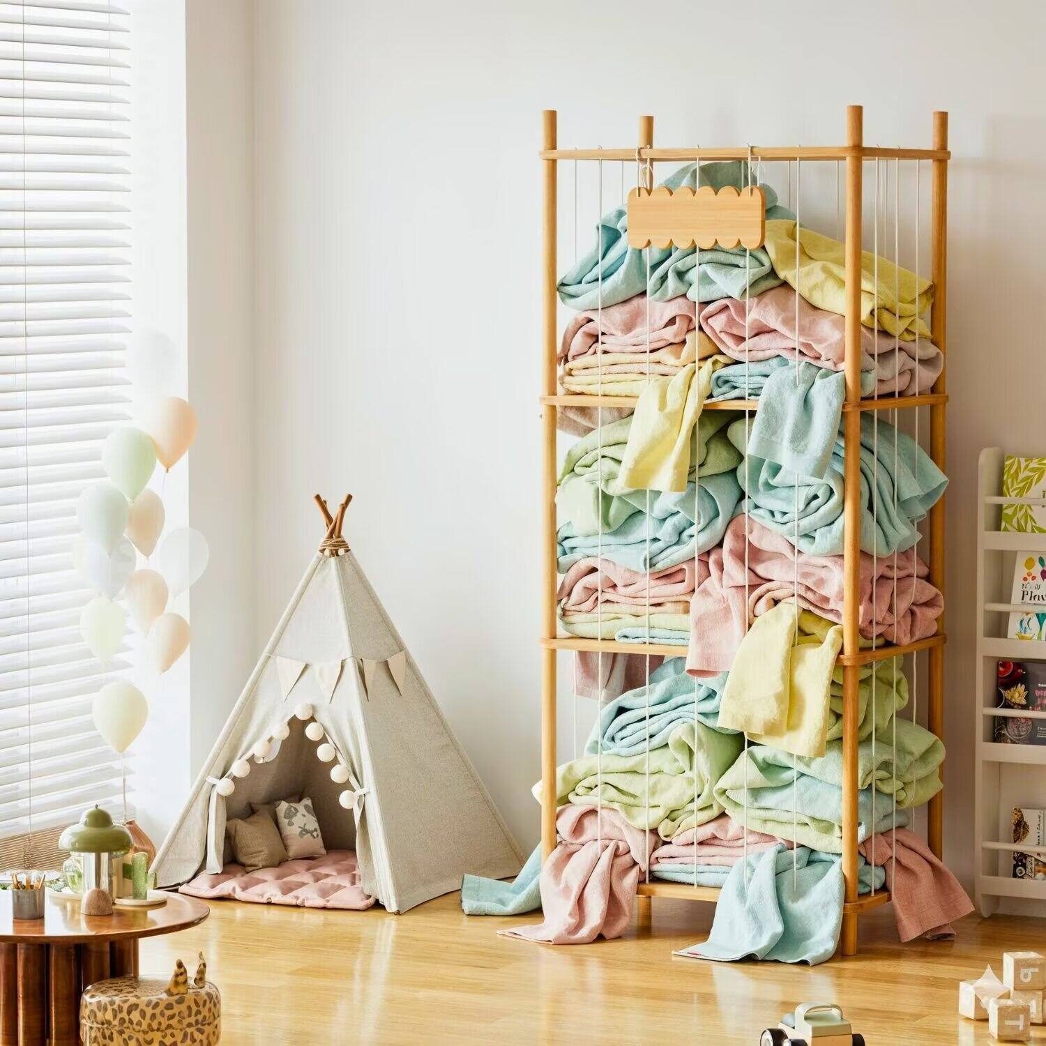 Back. Tooloton - Wooden Storage Organizer for Bedding, Large Capacity Closet Unit, Natural Finish, 15.8 Inches Wide - Natural.