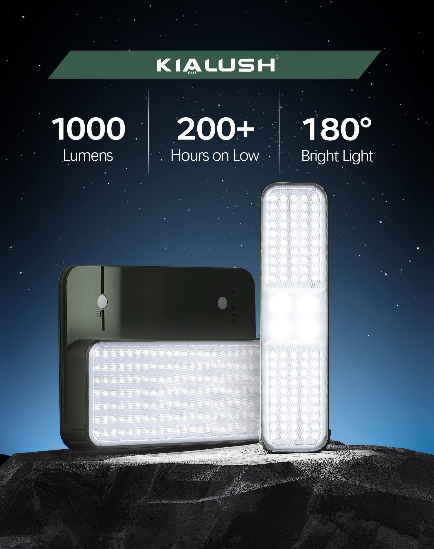 KIALUSH 1000 Lumens 200+ Hours on Low 180° Bright Light