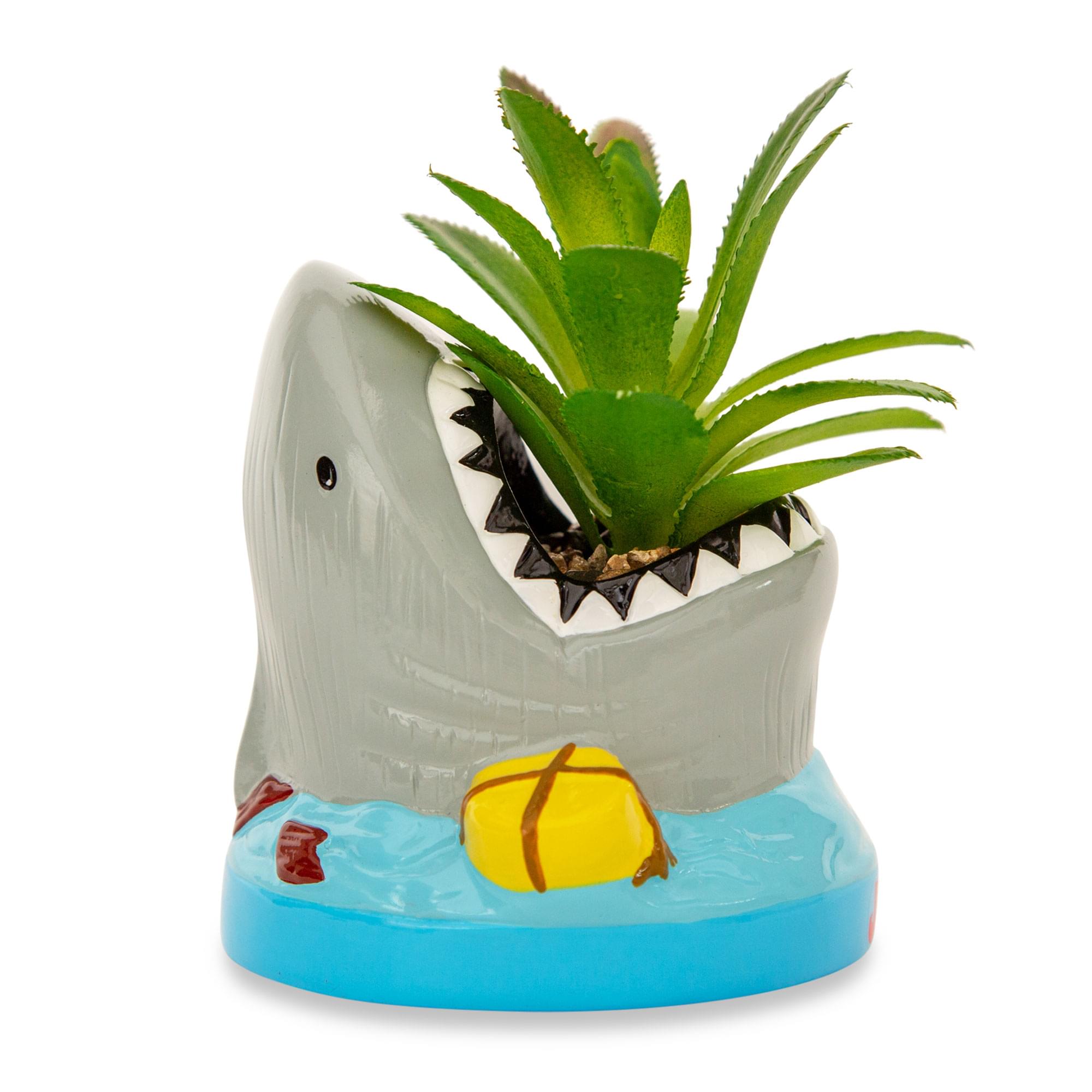 Alt View 10. Silver Buffalo - JAWS Shark 4-Inch Ceramic Mini Planter With Artificial Succulent - Grey.