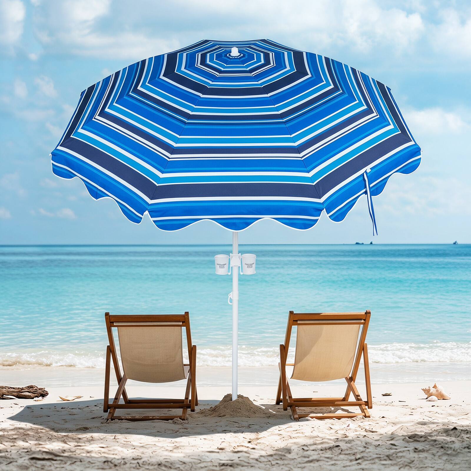 Alt View 7. Gymax - Gymax 6.5 FT Beach Umbrella w/Sand Anchor Tilt Mechanism UPF 50+ Sun Protection Navy Stripe - Blue.