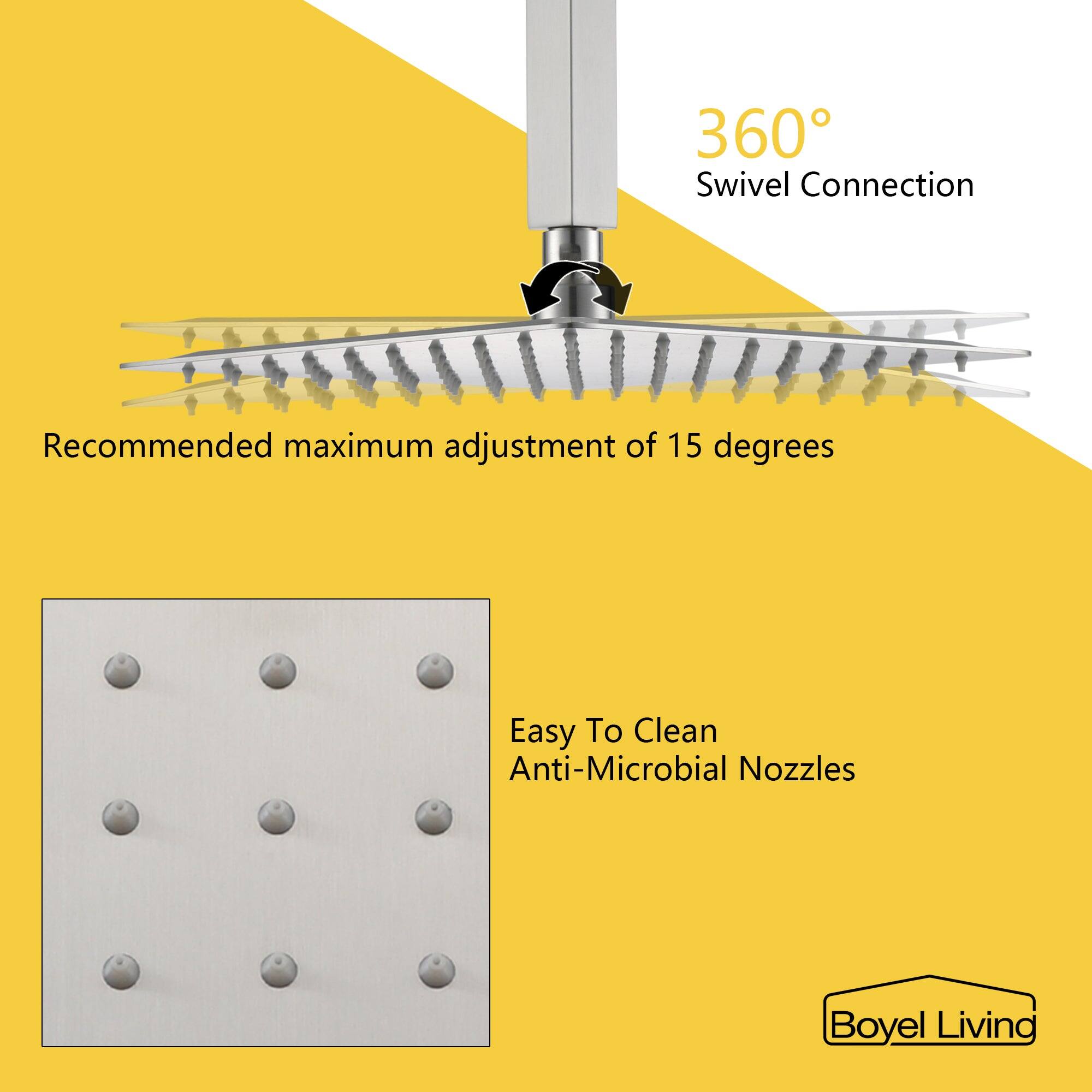 360° Swivel Connection, Recommended maximum adjustment of 15 degrees, Easy To Clean, Anti-Microbial Nozzles, Boyel Living