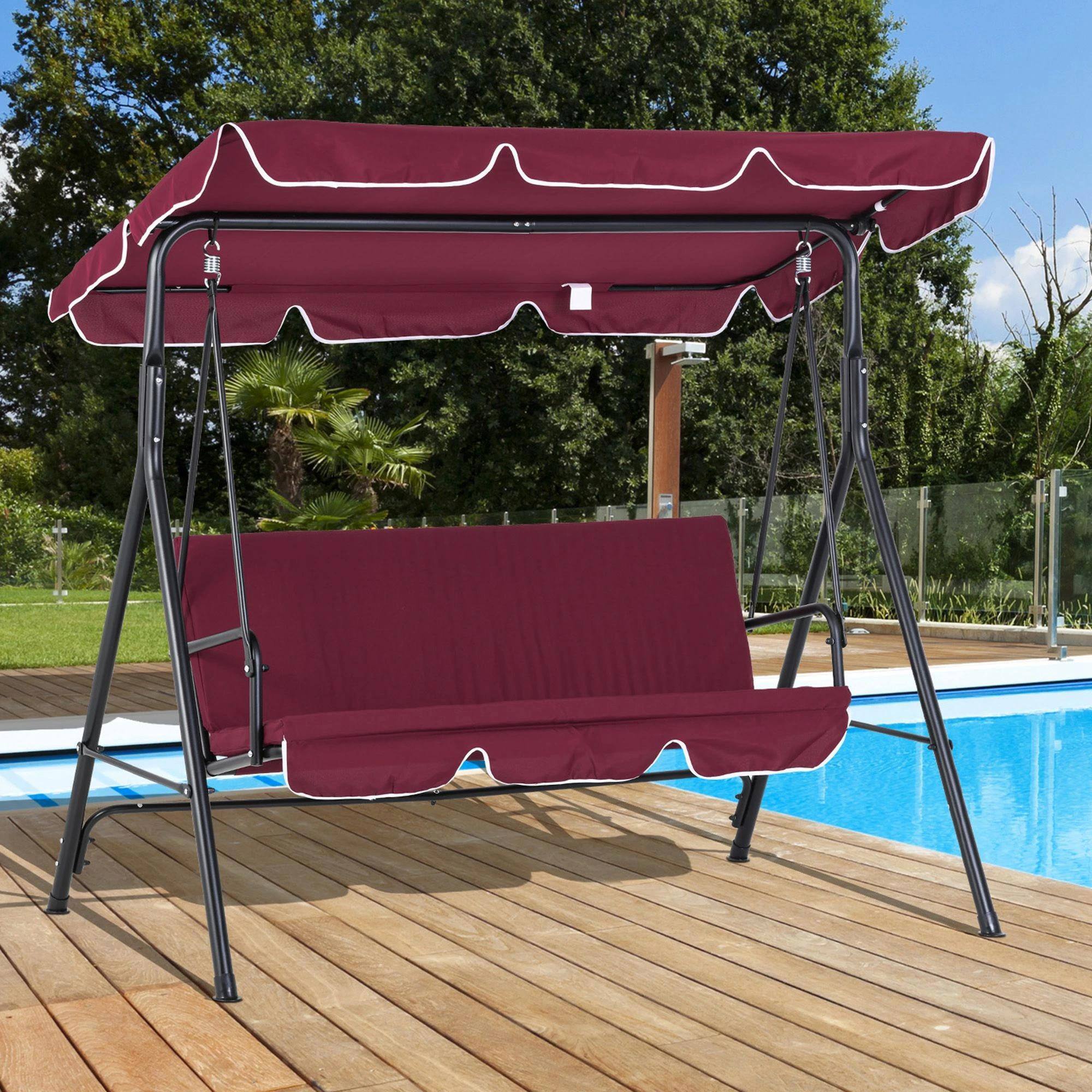 Alt View 7. Resenkos - Resenkos Outdoor Swing Chair With Tilt Canopy, Red, Patio Hammock With Removable Cushions, Wine Red.