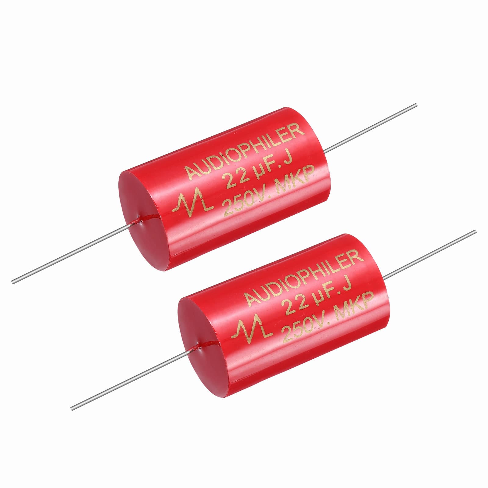 Unique Bargains - 2pcs 22uF 250V Axial MKP Film Capacitor for Audio Speaker Crossover Frequency Divider - Red